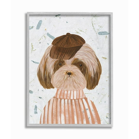 Stupell Industries Hipster Dog Sweater Poodle Funny Animal Painting Framed Wall Art by Melissa Wang, 16" x 20", Gray Framed