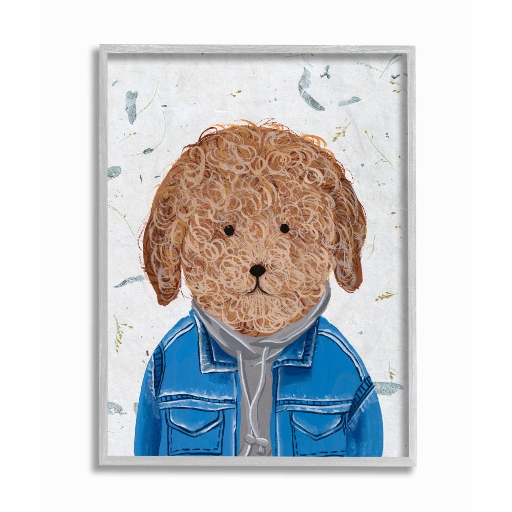 Stupell Industries Hipster Dog Sweatshirt Poodle Funny Animal Painting Drawings Gray Framed Art Print Wall Art, 16x20, by Melissa Wang