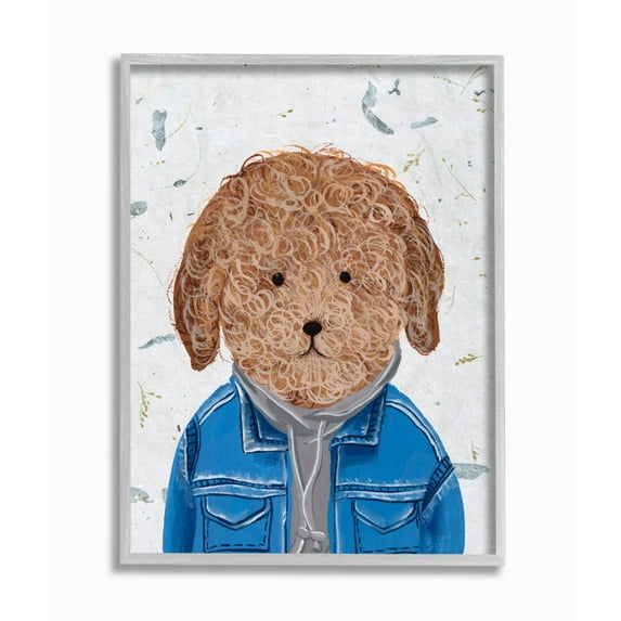 Stupell Industries Hipster Dog Sweatshirt Poodle Funny Animal Painting Framed Wall Art by Melissa Wang, 11" x 14", Gray Framed
