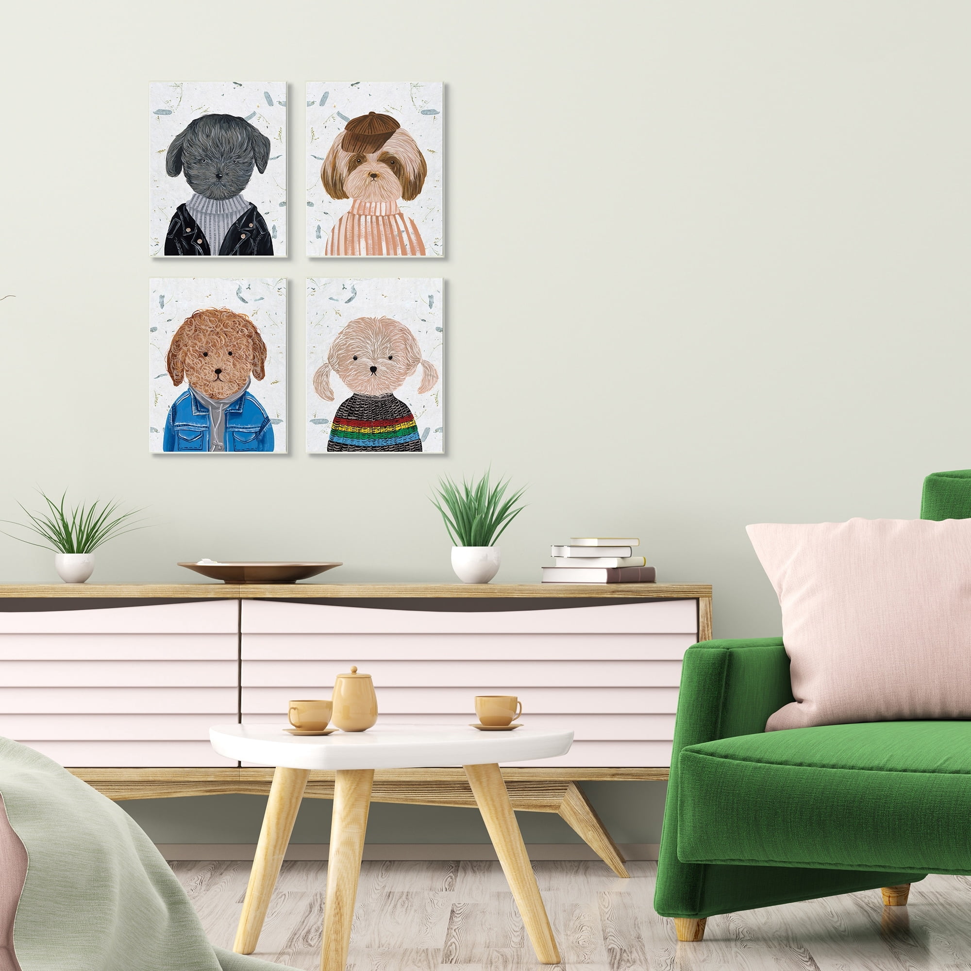 Stupell Industries Hipster Dogs Funny Animal Paintings Drawings Gray Framed Art Print Wall Art Set of 4, 16x20, by Melissa Wang