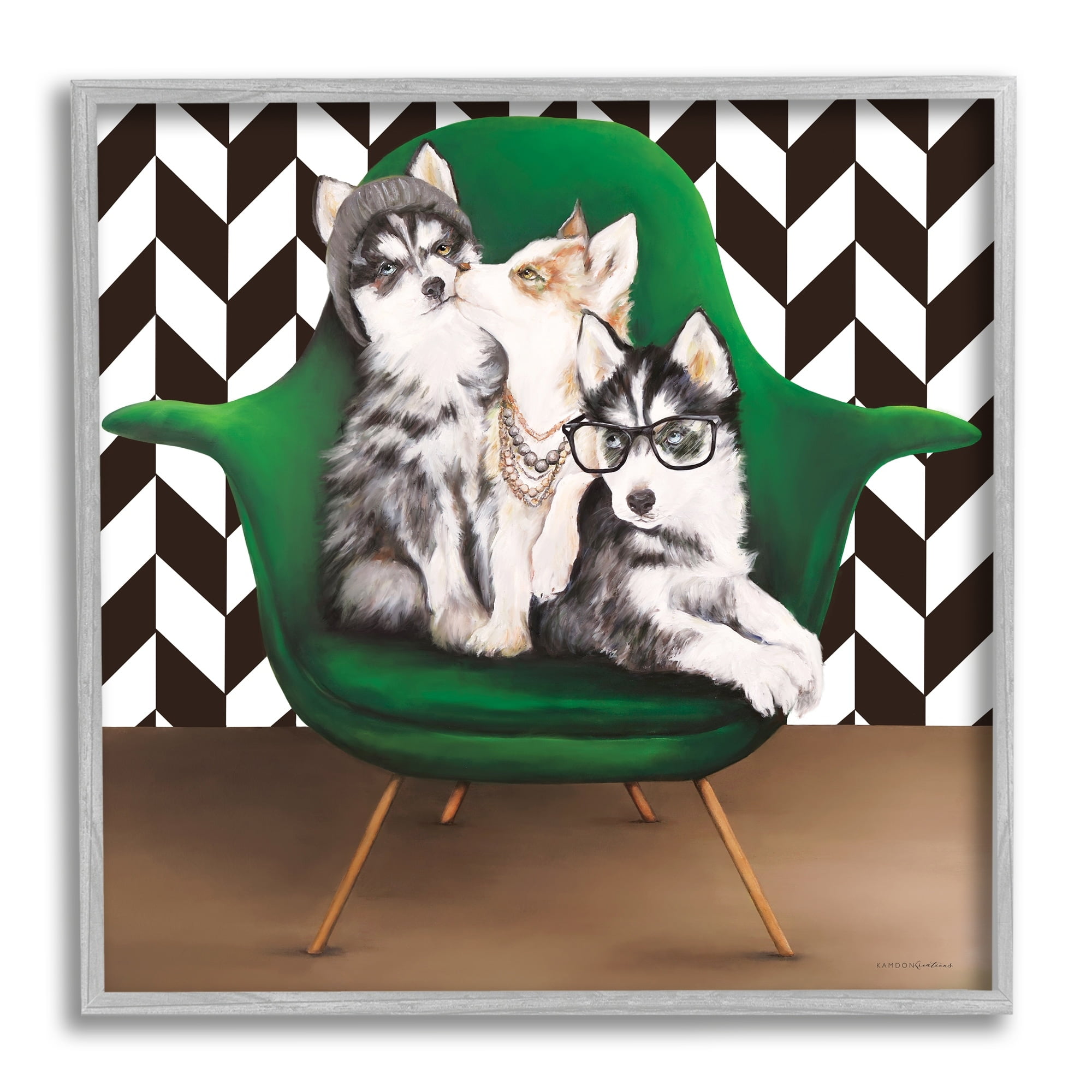 Stupell Industries Hipster Dogs Green Mod Chair Modern Room Interior, 17 x 17, Design by Kamdon Kreations