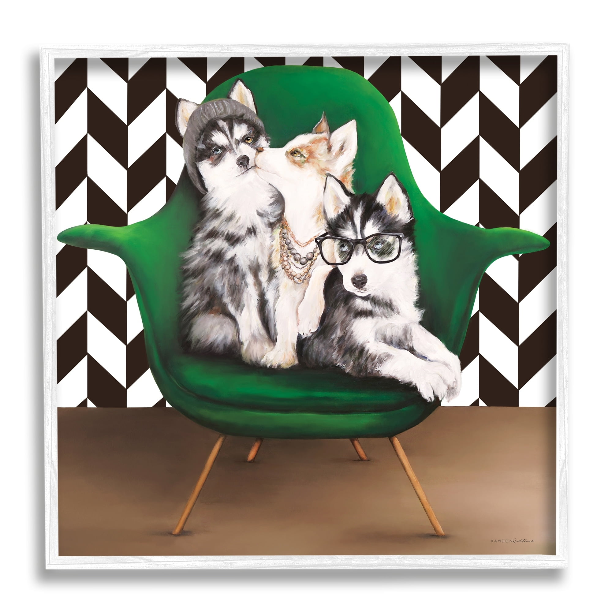 Stupell Industries Hipster Dogs Green Mod Chair Modern Room Interior, 24 x 24, Design by Kamdon Kreations