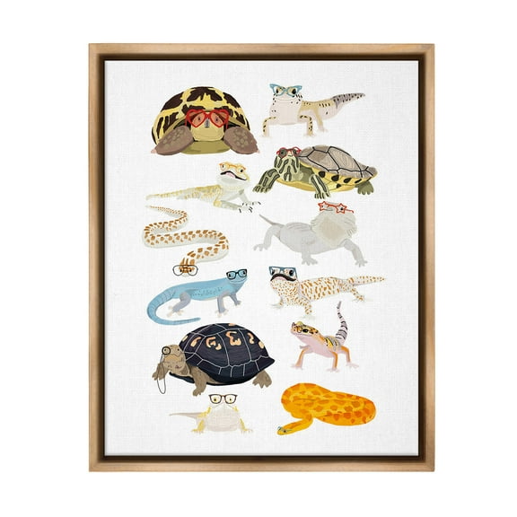 Stupell Industries Hipster Glasses Reptiles Animals & Insects Painting Brown Floater Framed Canvas Art Print Wall Art, 25 x 31