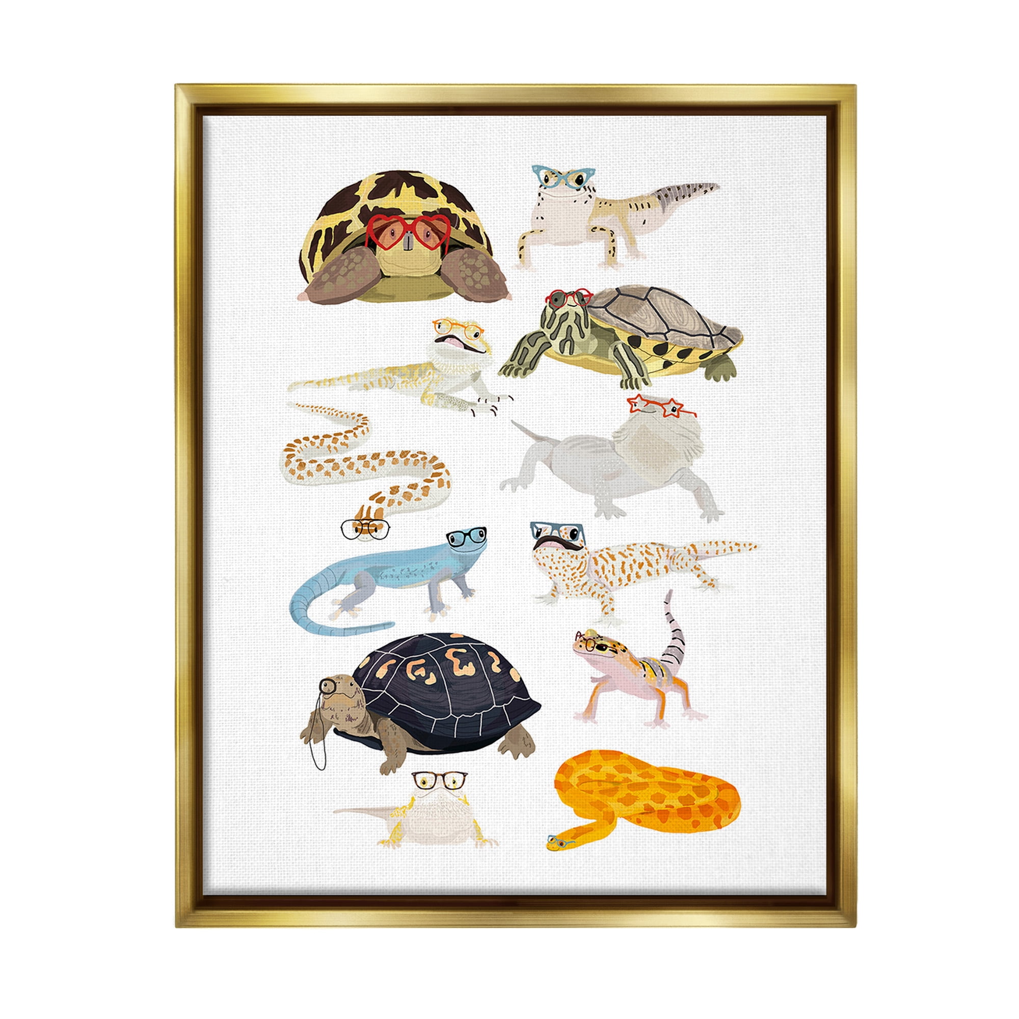 Stupell Industries Hipster Glasses Reptiles Animals & Insects Painting Gold Floater Framed Canvas Art Print Wall Art, 25 x 31