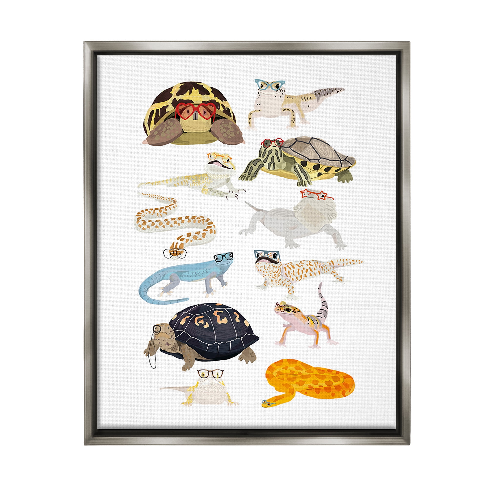 Stupell Industries Hipster Glasses Reptiles Animals & Insects Painting Gray Floater Framed Canvas Art Print Wall Art, 17 x 21