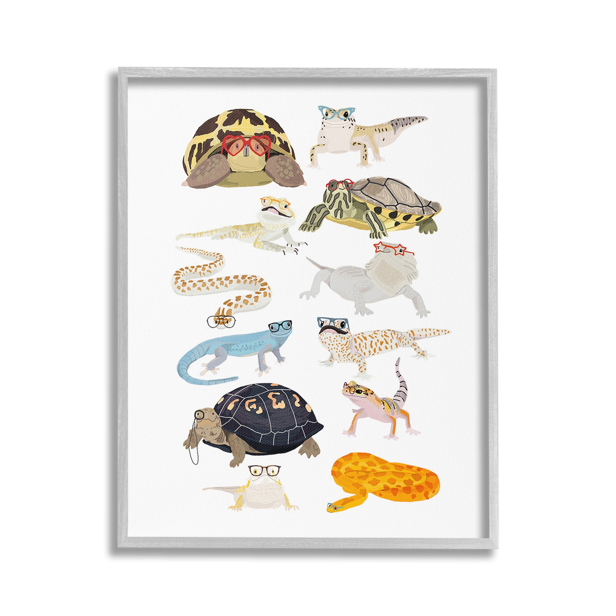 Stupell Industries Hipster Glasses Reptiles Animals & Insects Painting Gray Framed Art Print Wall Art, 24 x 30
