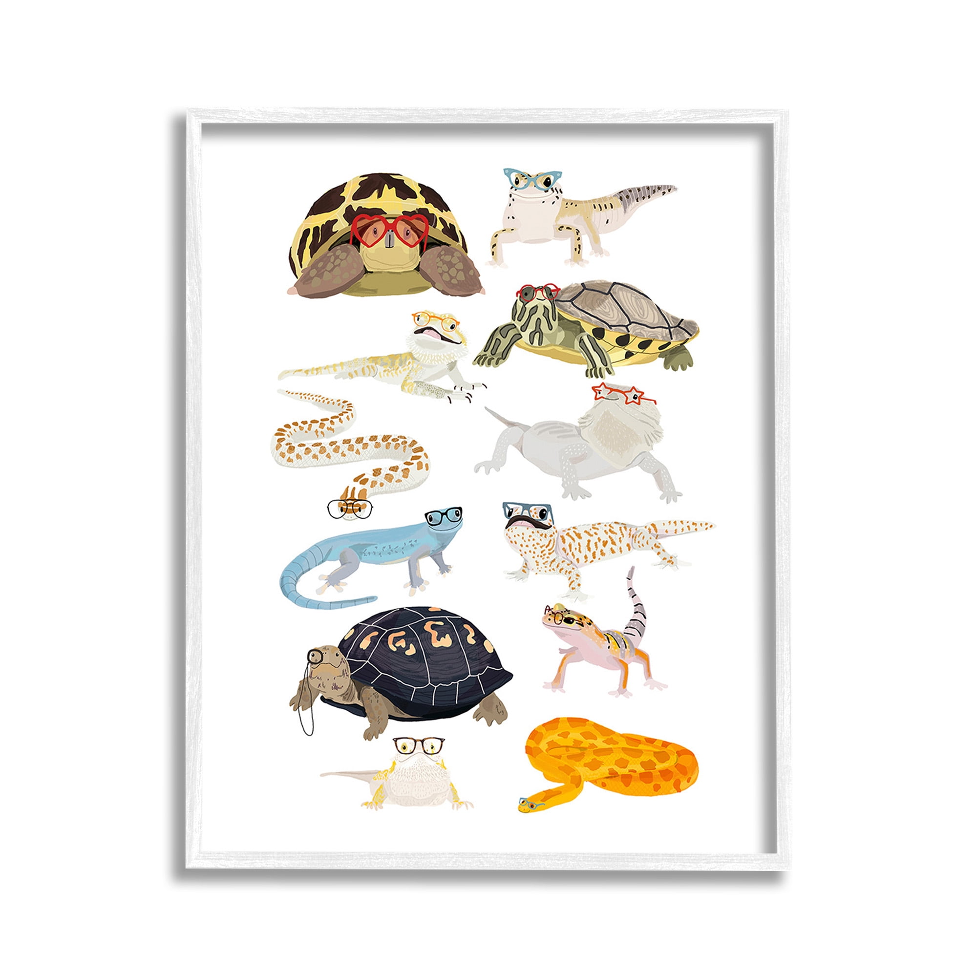 Stupell Industries Hipster Glasses Reptiles Animals & Insects Painting White Framed Art Print Wall Art, 11 x 14