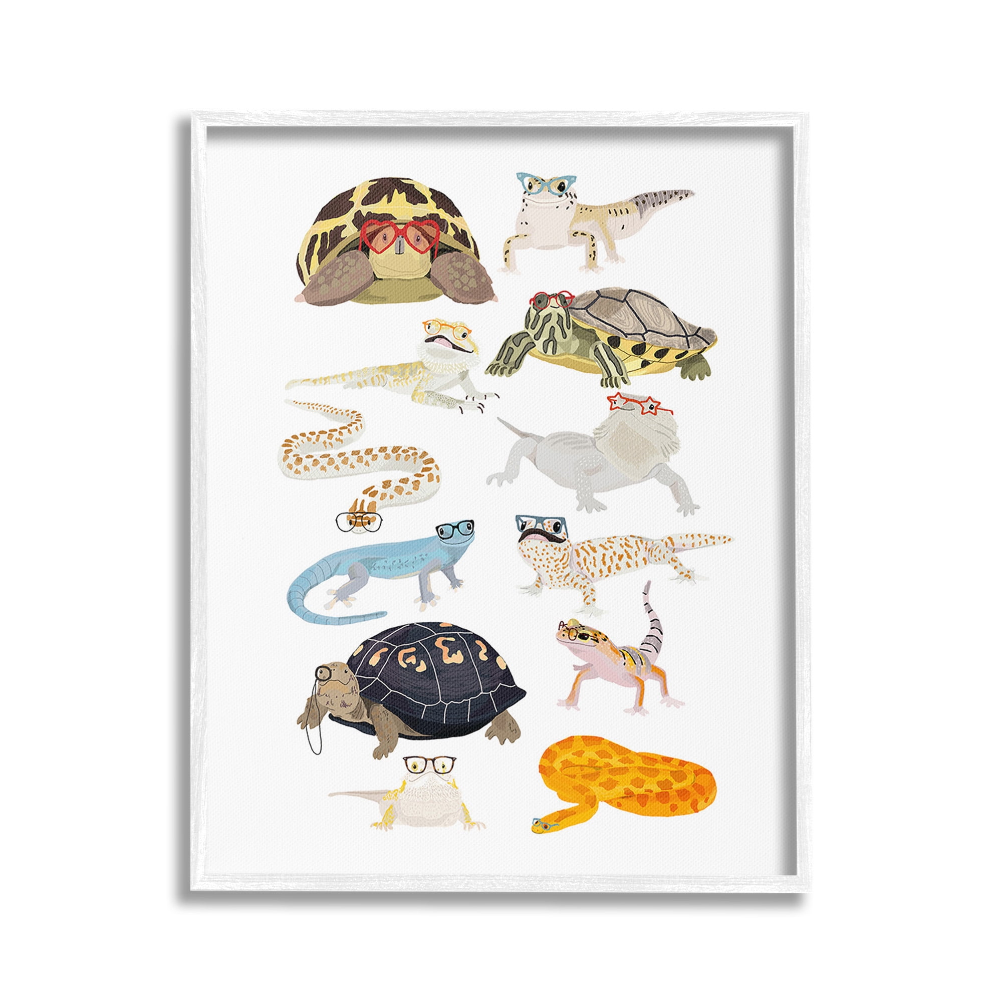 Stupell Industries Hipster Glasses Reptiles Animals & Insects Painting White Framed Art Print Wall Art, 24 x 30