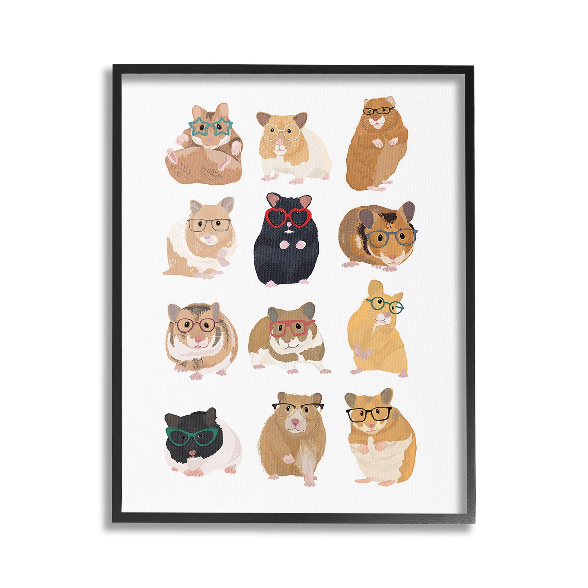 Stupell Industries Hipster Hamsters in Glasses Animals & Insects Painting Black Framed Art Print Wall Art, 24 x 30