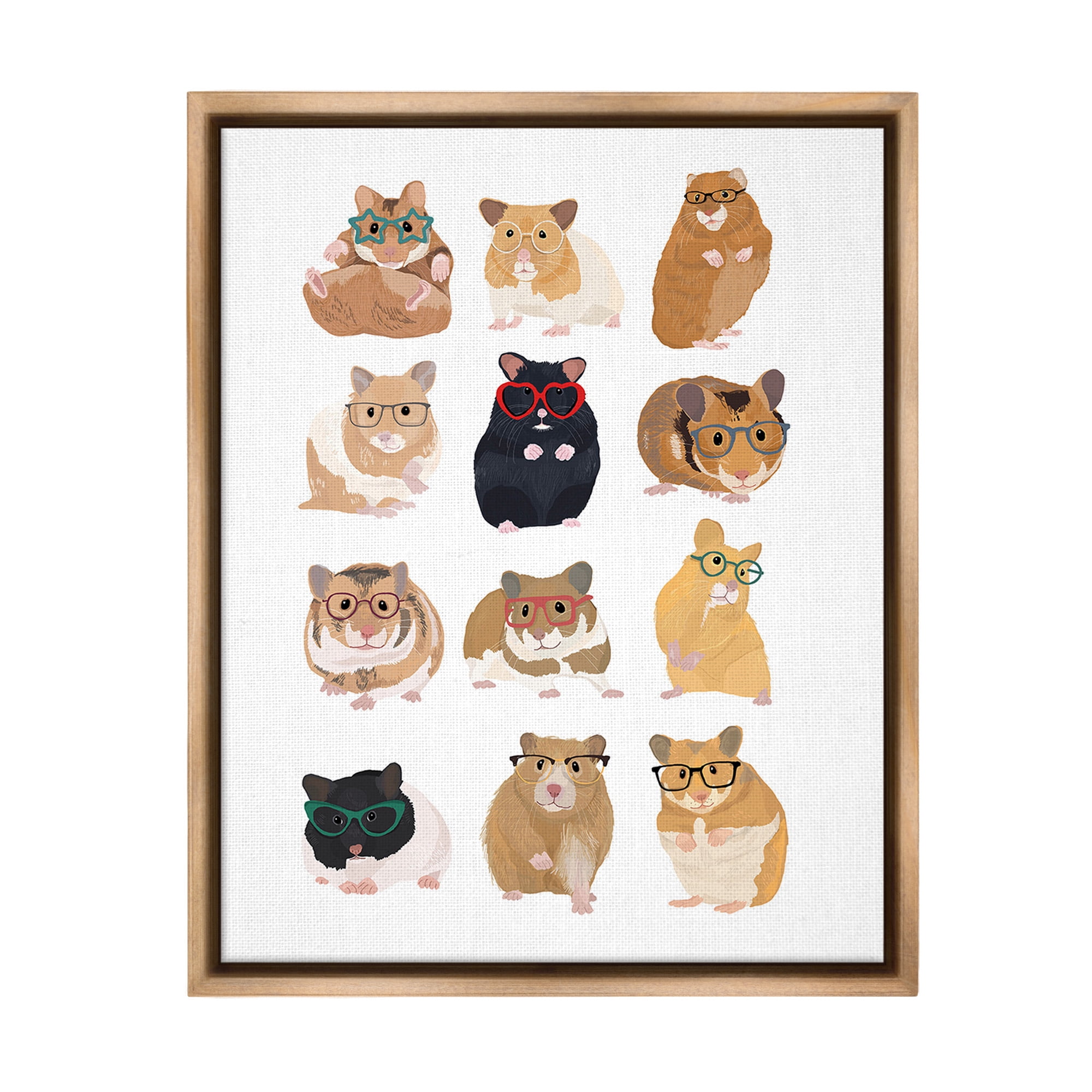 Stupell Industries Hipster Hamsters in Glasses Animals & Insects Painting Brown Floater Framed Canvas Art Print Wall Art, 25 x 31