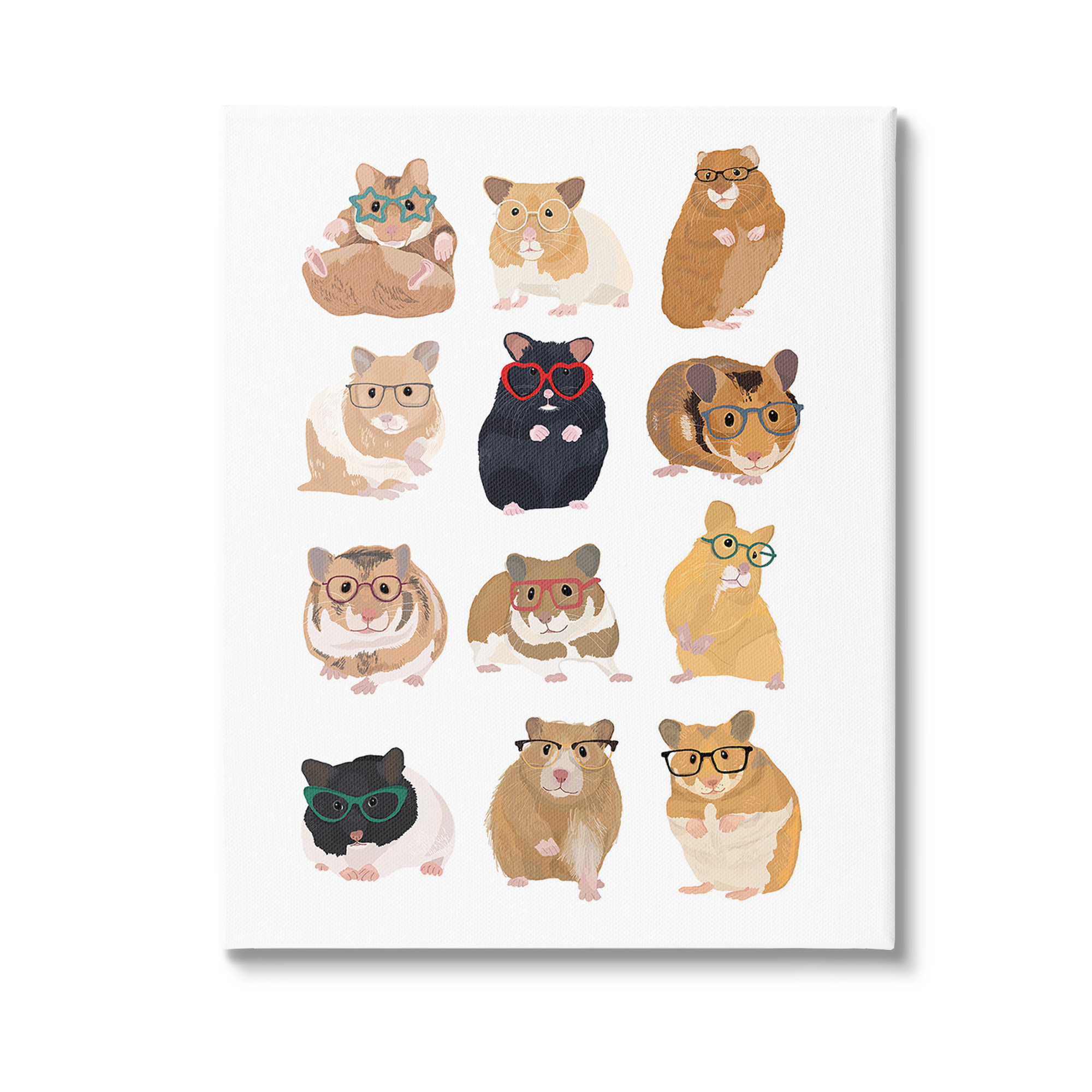 Stupell Industries Hipster Hamsters in Glasses Animals & Insects Painting Gallery Wrapped Canvas Art Print Wall Art, 24 x 30