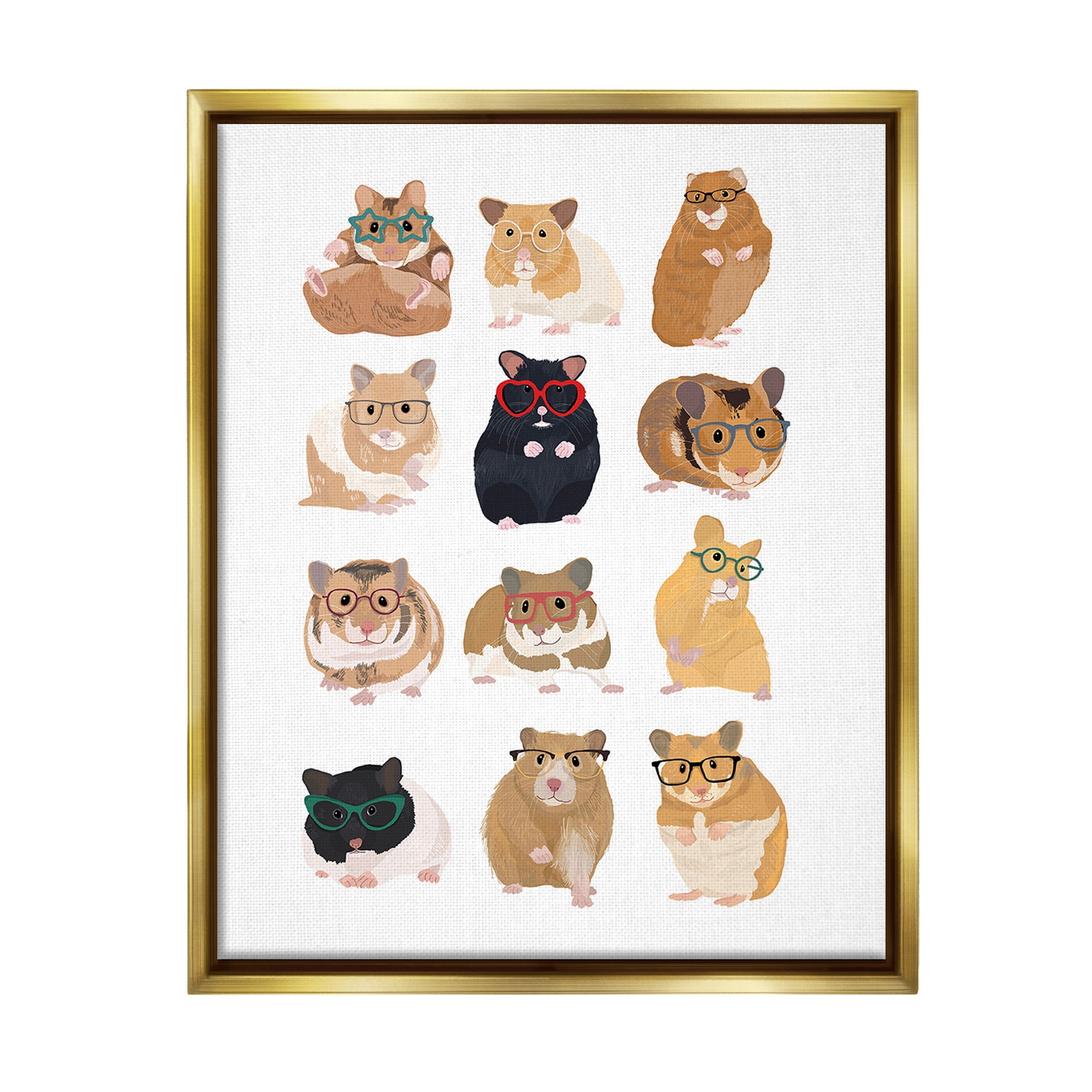 Stupell Industries Hipster Hamsters in Glasses Animals & Insects Painting Gold Floater Framed Canvas Art Print Wall Art, 25 x 31