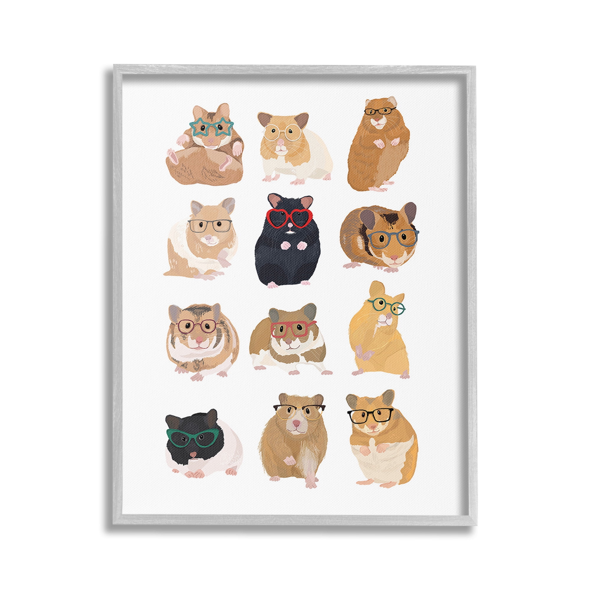 Stupell Industries Hipster Hamsters in Glasses Animals & Insects Painting Gray Framed Art Print Wall Art, 16 x 20