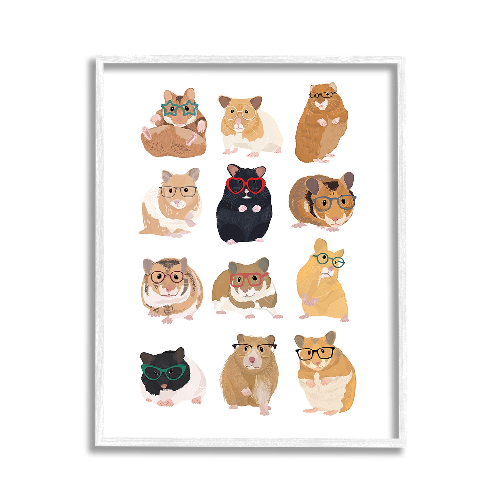 Stupell Industries Hipster Hamsters in Glasses Animals & Insects Painting White Framed Art Print Wall Art, 11 x 14