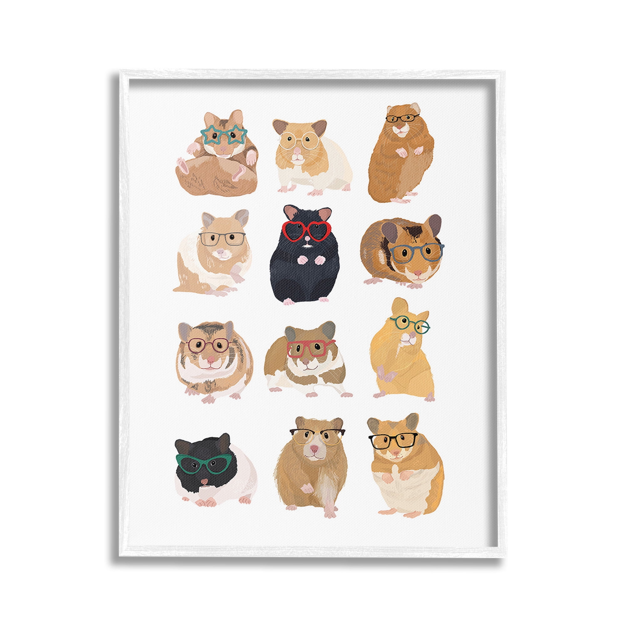 Stupell Industries Hipster Hamsters in Glasses Animals & Insects Painting White Framed Art Print Wall Art, 16 x 20