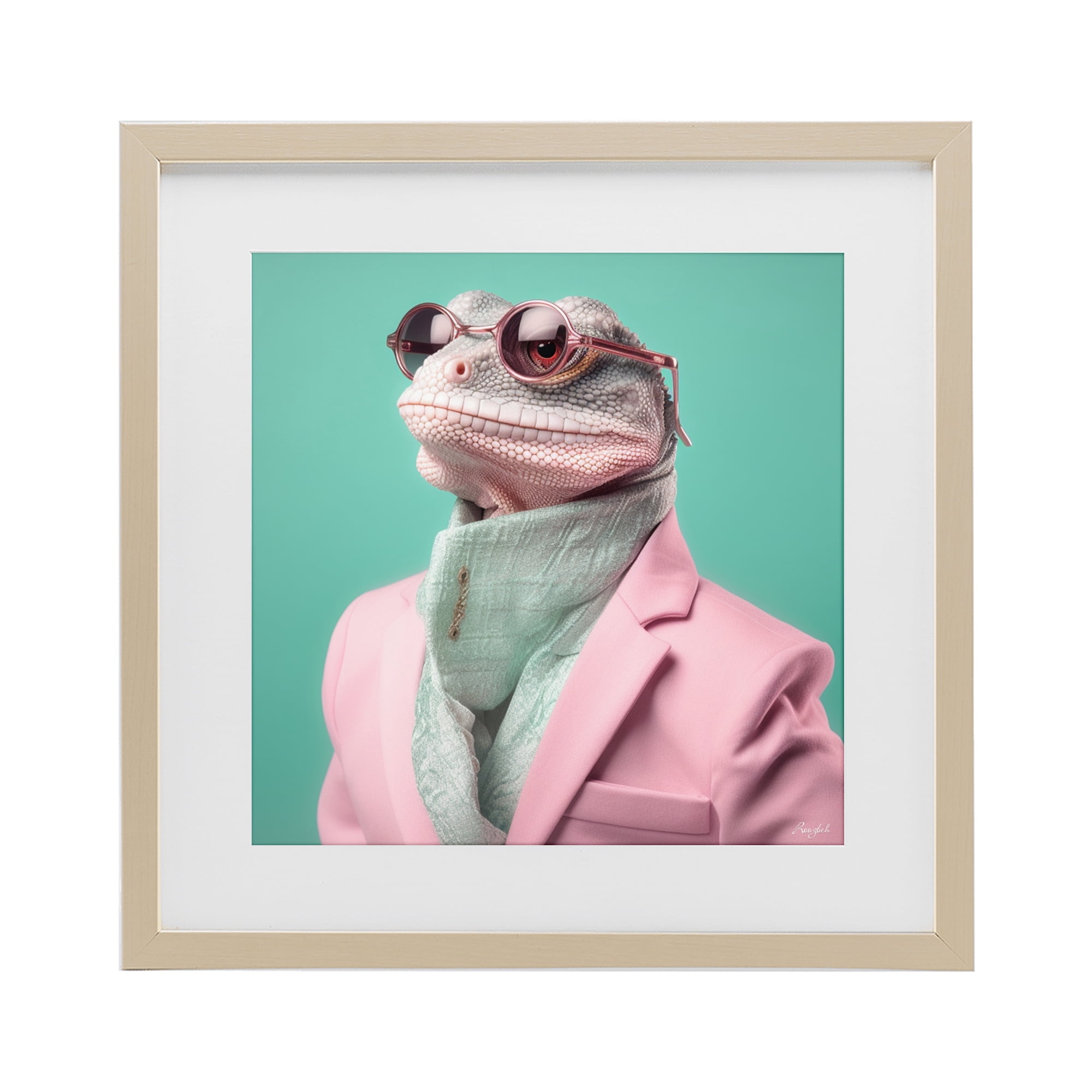 Stupell Industries Hipster Iguana Portrait Birch Framed Print Under Glass, design by Roozbeh