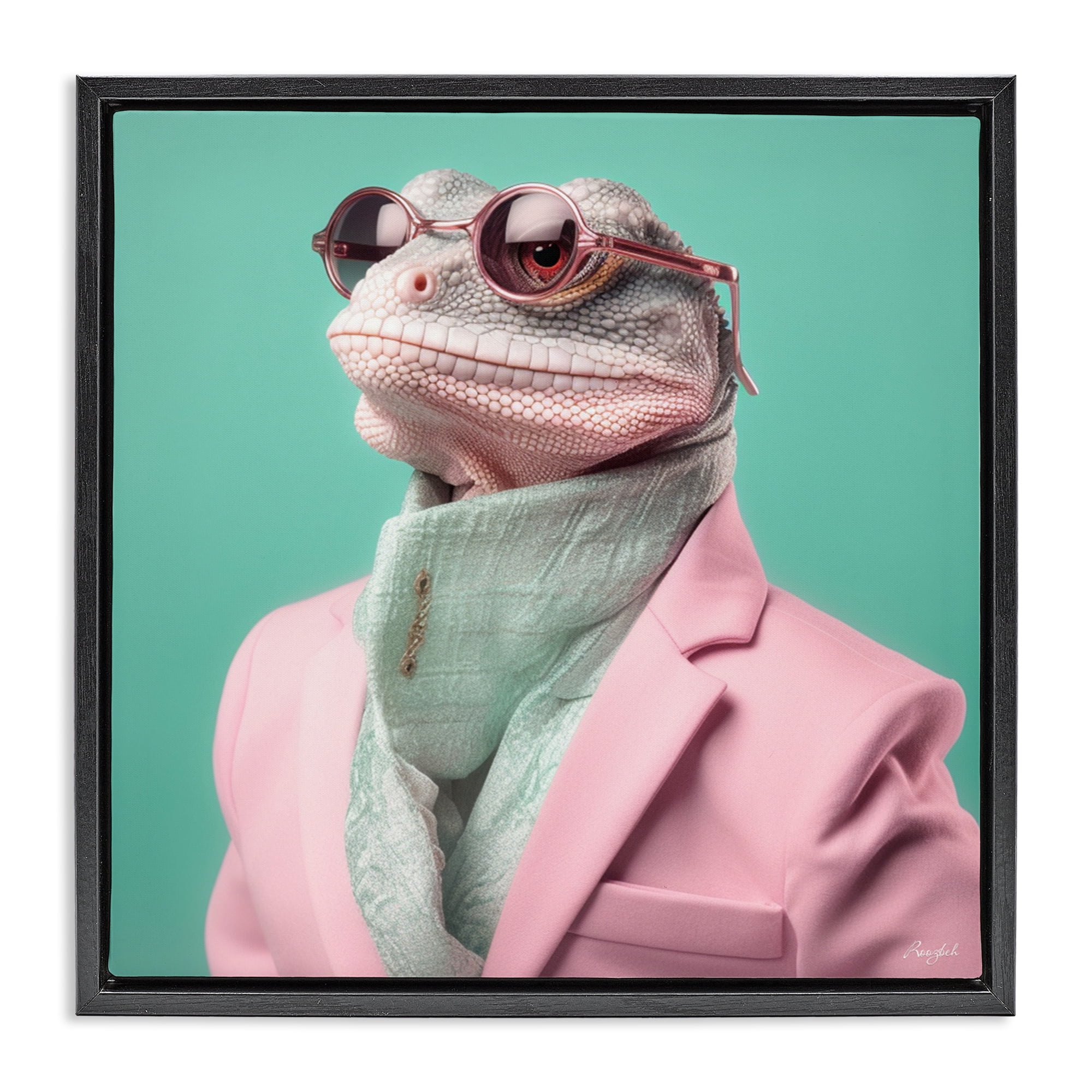 Stupell Industries Hipster Iguana Portrait Black Framed Floater Canvas Wall Art, design by Roozbeh