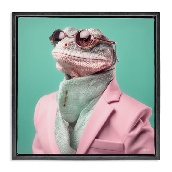Stupell Industries Contemporary Hipster Iguana Portrait Black Floating Frame Canvas Art, 18 x 18, by Roozbeh