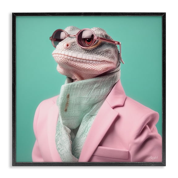 Stupell Industries Hipster Iguana Portrait Black Framed Giclee Art, design by Roozbeh