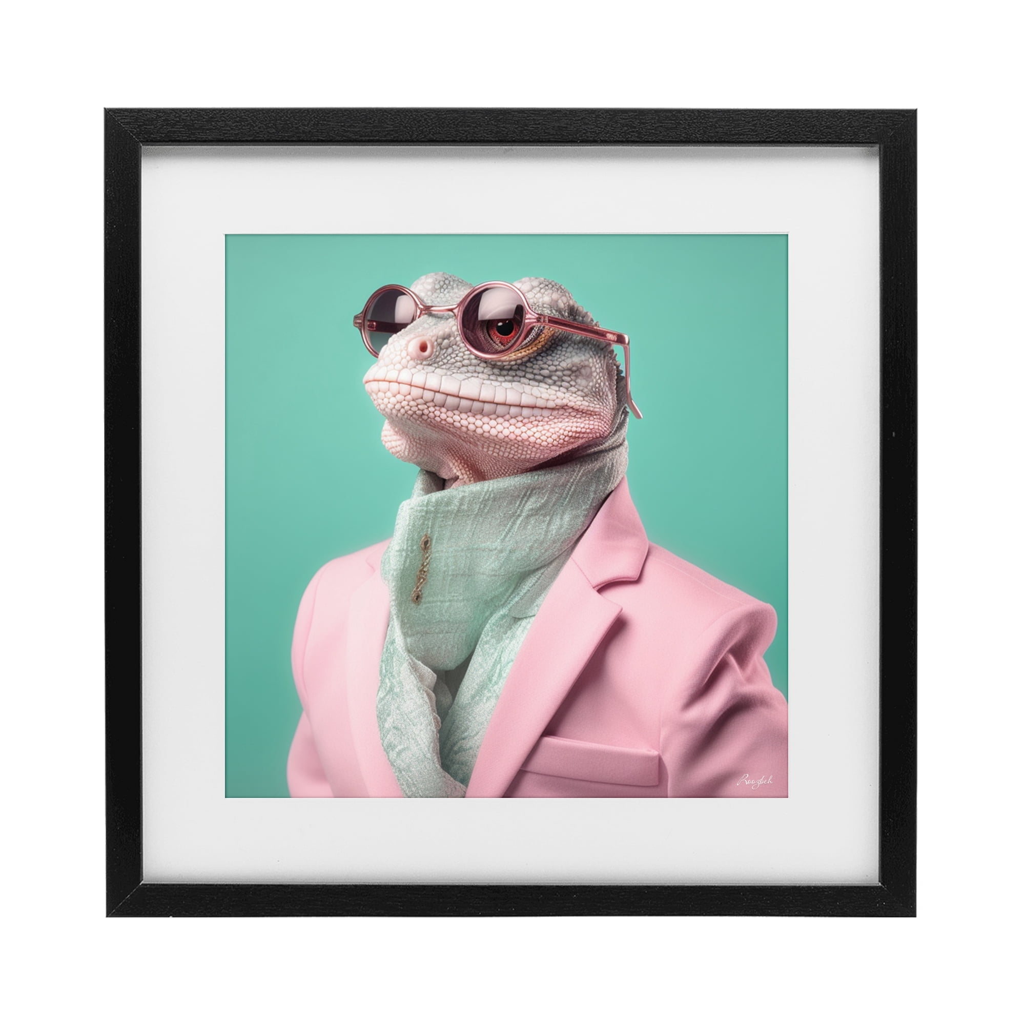 Stupell Industries Hipster Iguana Portrait Black Framed Print Under Glass, design by Roozbeh
