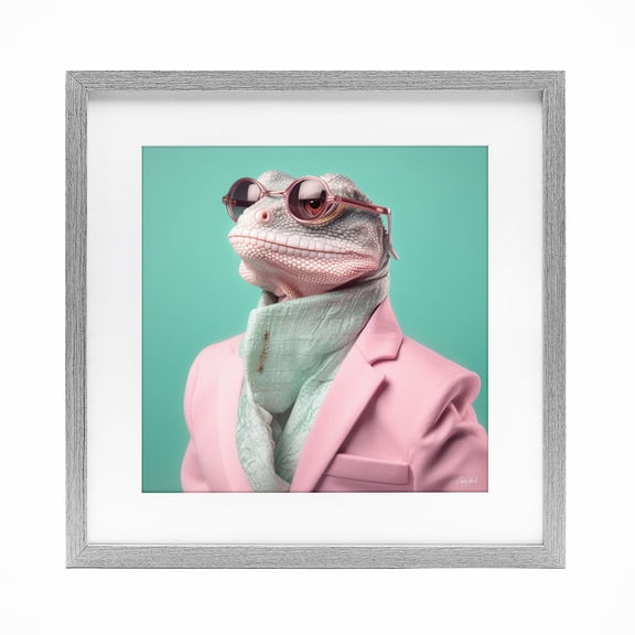 Stupell Industries Hipster Iguana Portrait Gray Framed Print Under Glass, design by Roozbeh