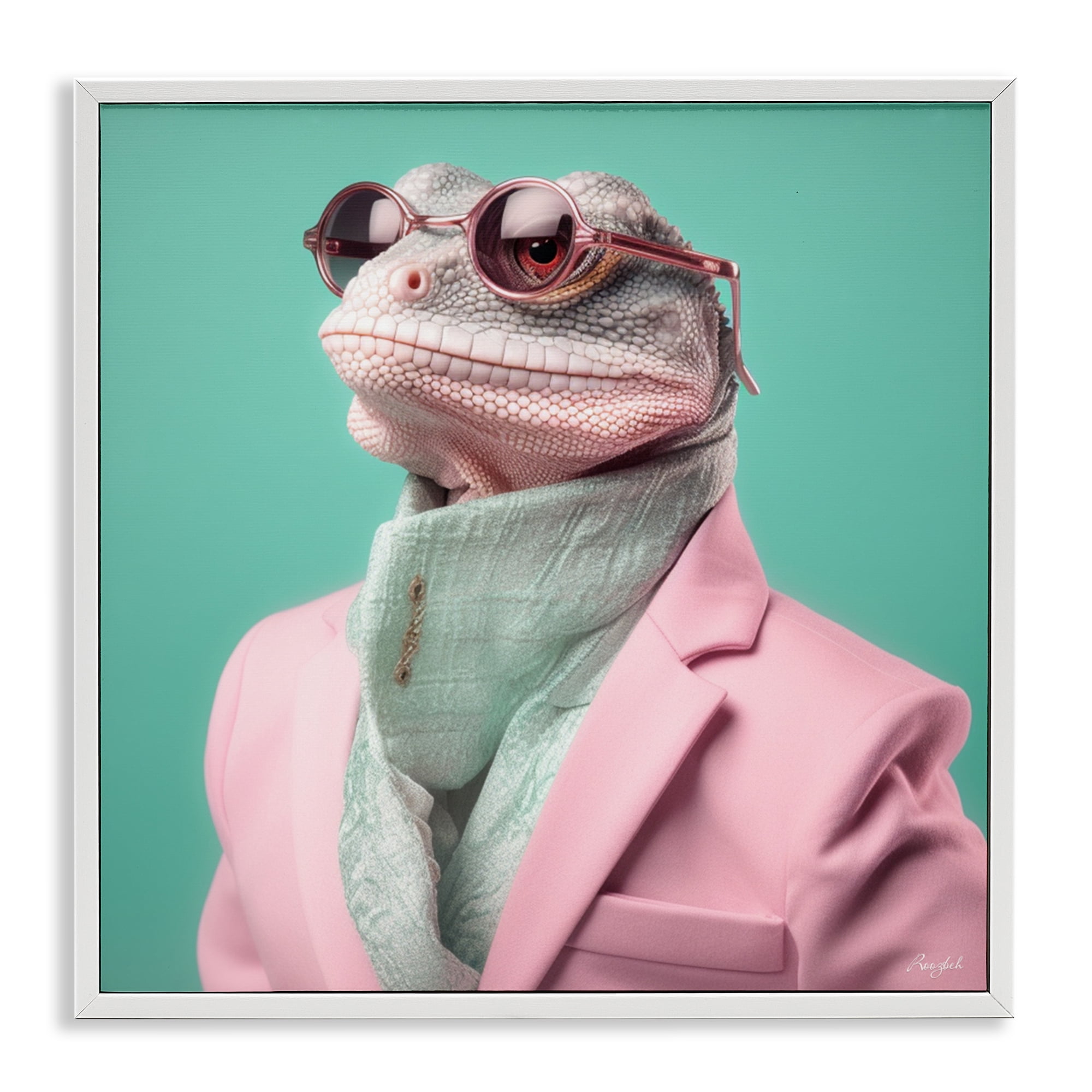 Stupell Industries Hipster Iguana Portrait White Framed Giclee Art, design by Roozbeh