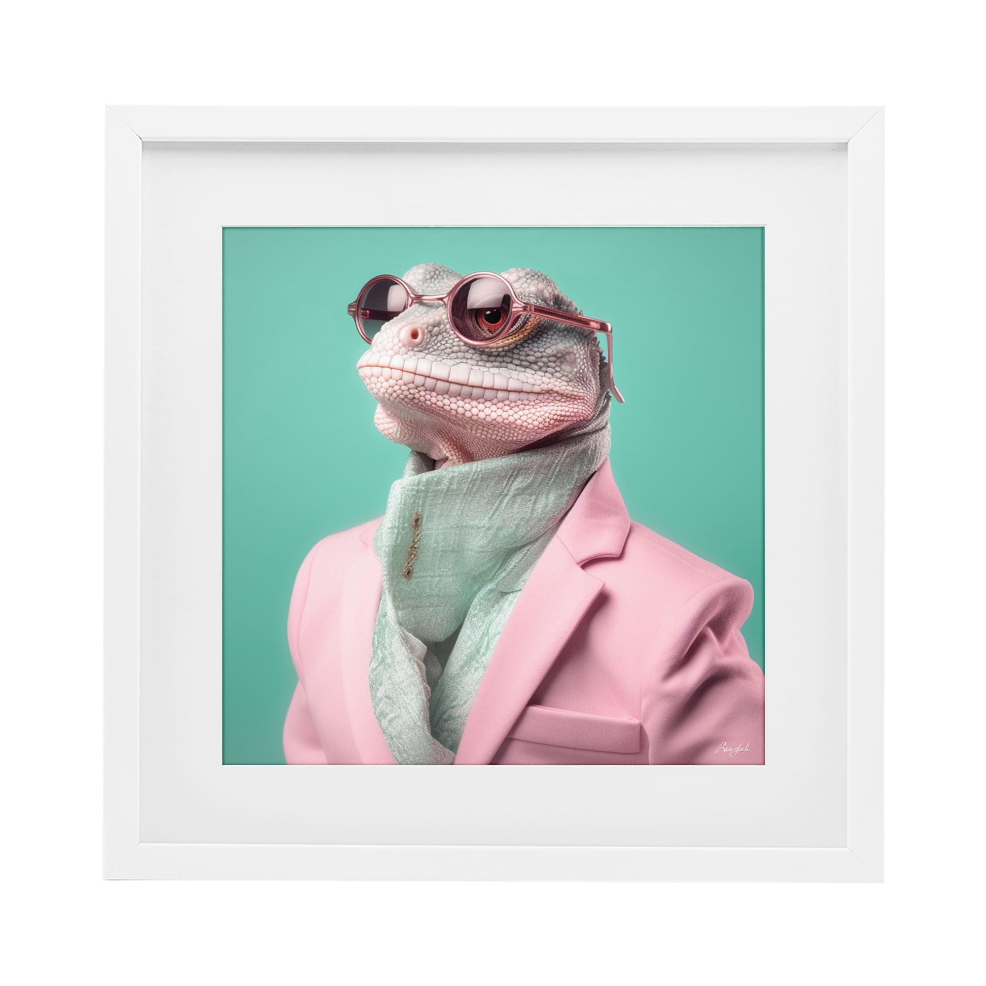 Stupell Industries Hipster Iguana Portrait White Framed Print Under Glass, design by Roozbeh