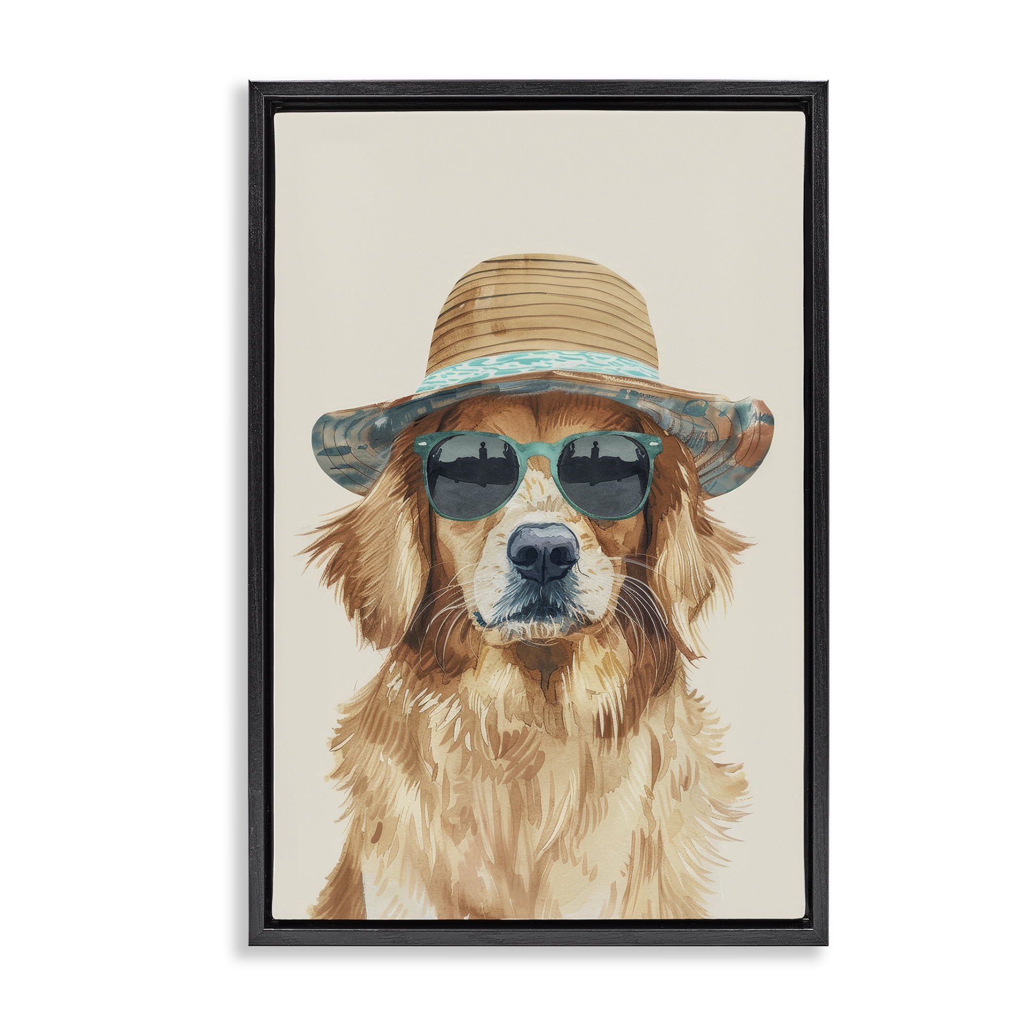 Stupell Industries Hipster Labrador Dog Animals & Insects Painting Black Floater Framed Canvas Art Print Wall Art, 21 x 31