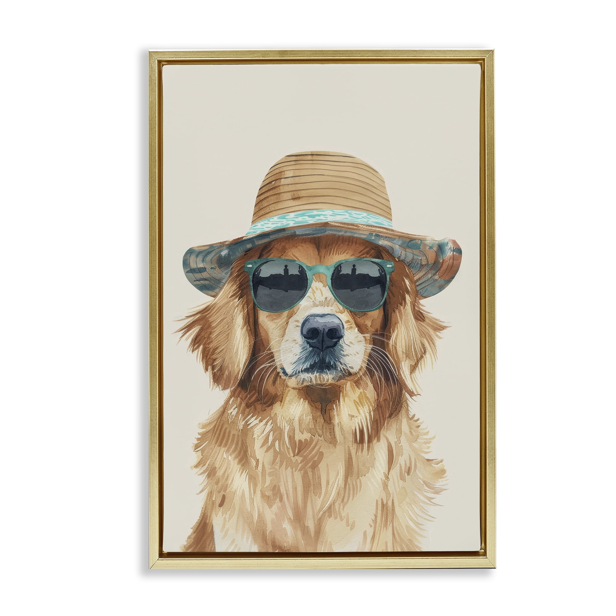 Stupell Industries Hipster Labrador Dog Animals & Insects Painting Gold Floater Framed Canvas Art Print Wall Art, 21 x 31