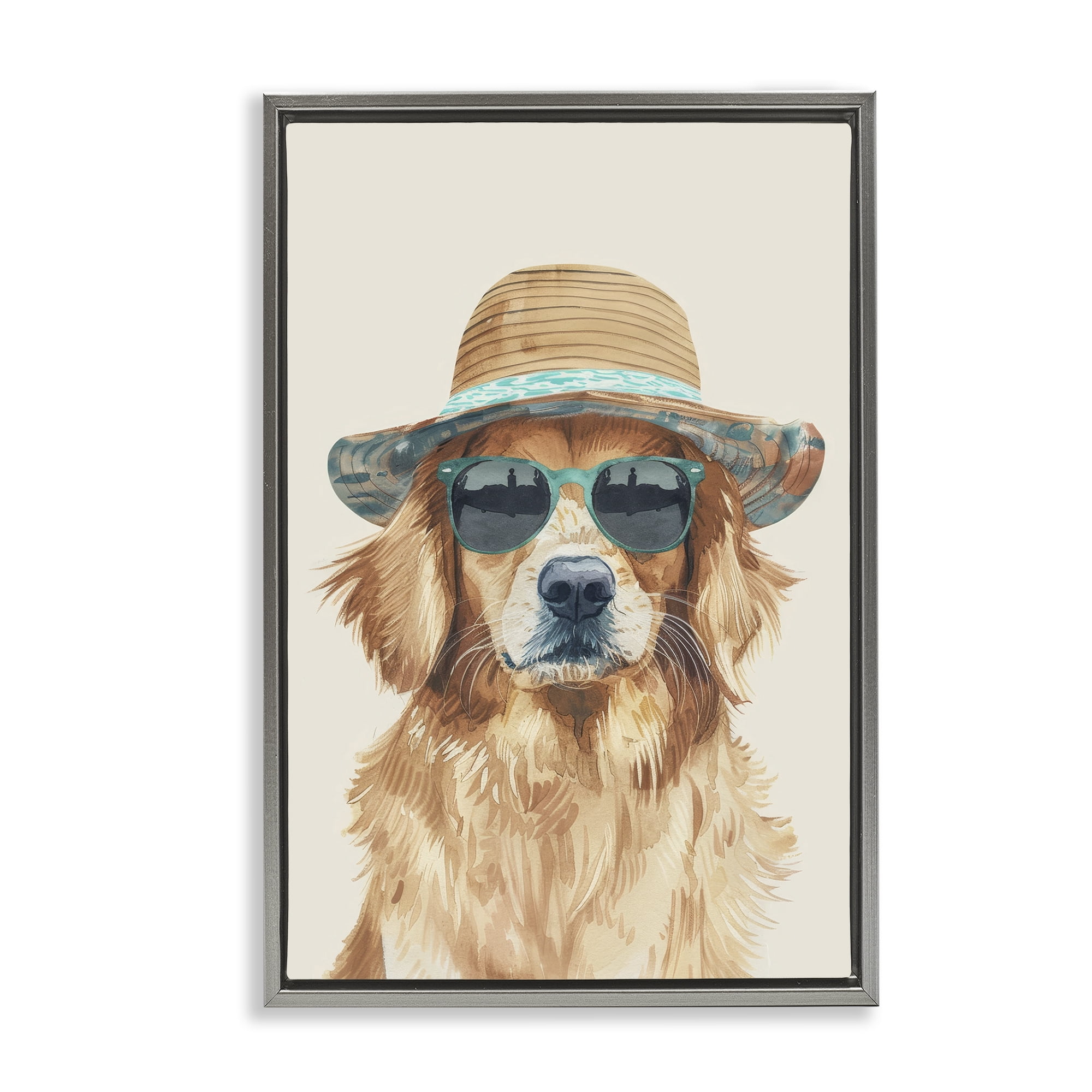 Stupell Industries Hipster Labrador Dog Animals & Insects Painting Gray Floater Framed Canvas Art Print Wall Art, 21 x 31