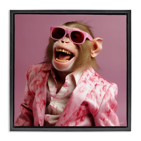 Stupell Industries Eclectic Hipster Monkey in Suit Black Floating Frame Canvas Art, 25 x 25, by Roozbeh