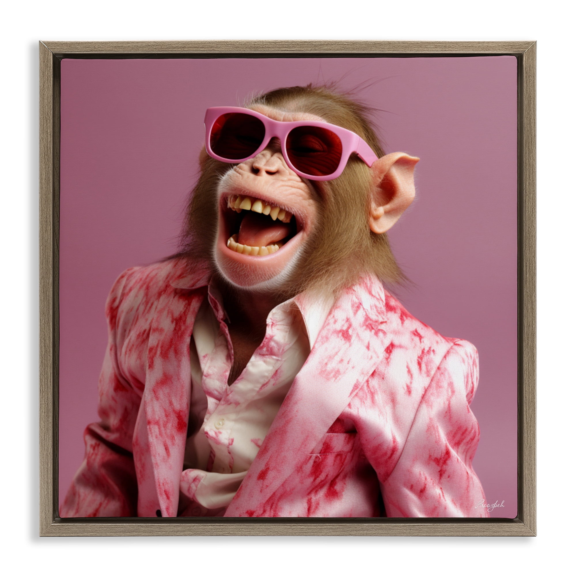 Stupell Industries Hipster Monkey in Suit Brown Framed Floater Canvas Wall Art, design by Roozbeh