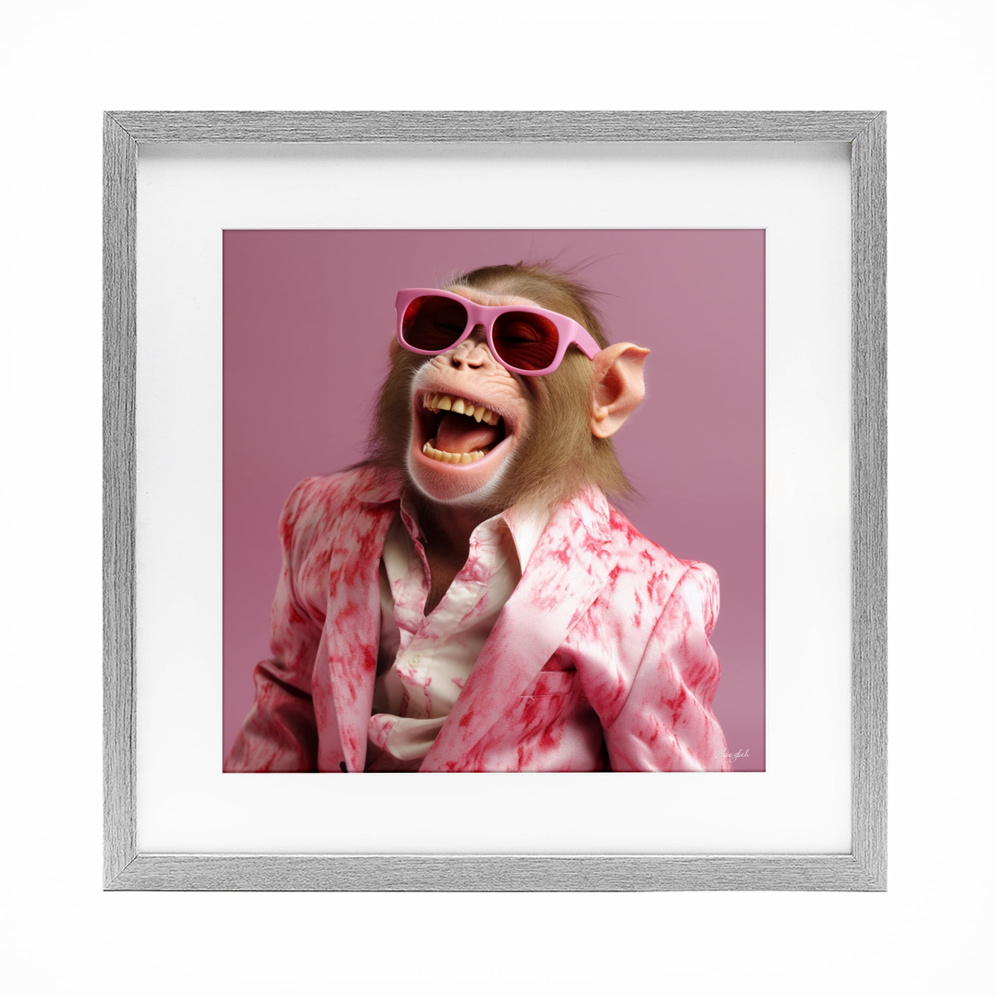 Stupell Industries Hipster Monkey in Suit Gray Framed Print Under Glass, design by Roozbeh