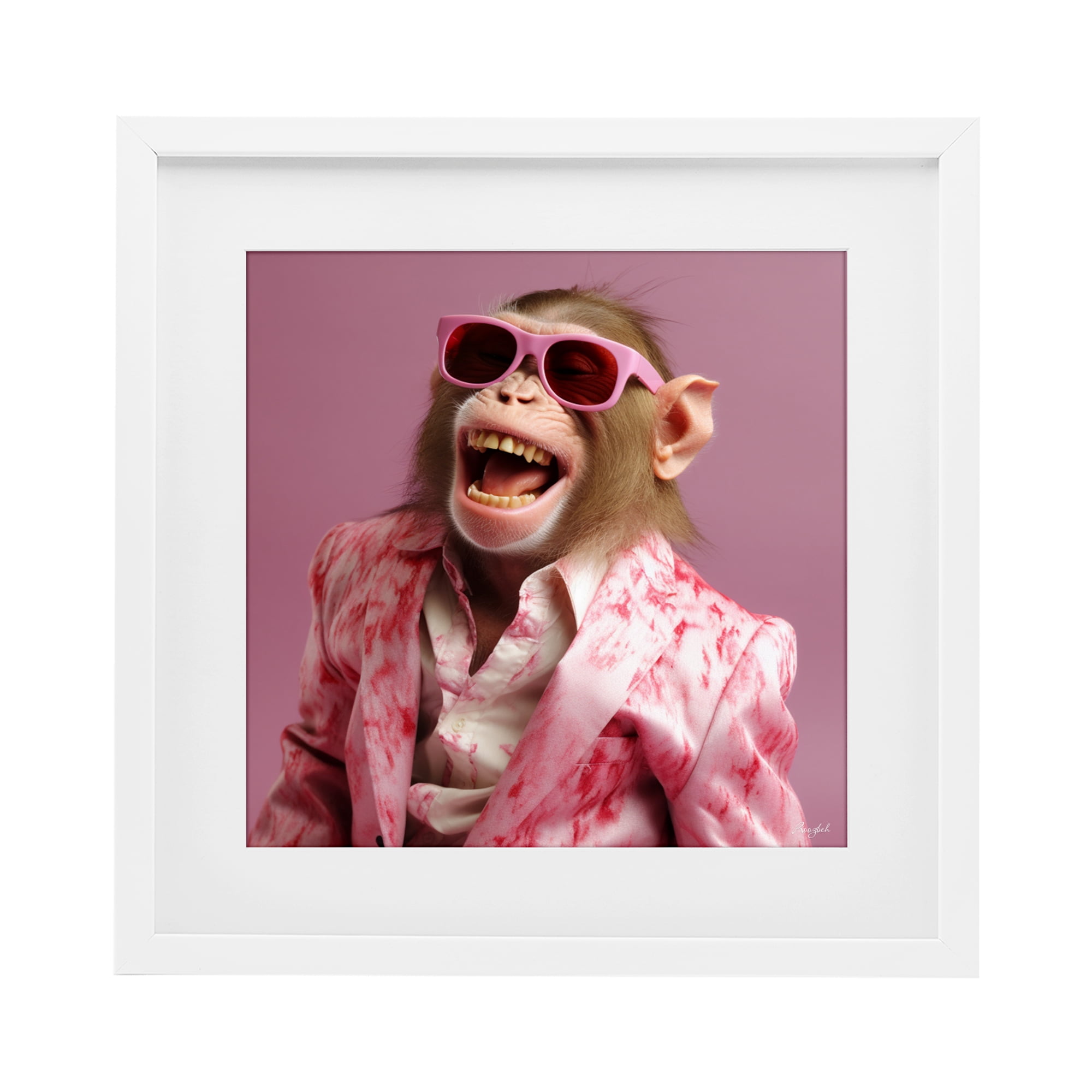 Stupell Industries Hipster Monkey in Suit White Framed Print Under Glass, design by Roozbeh