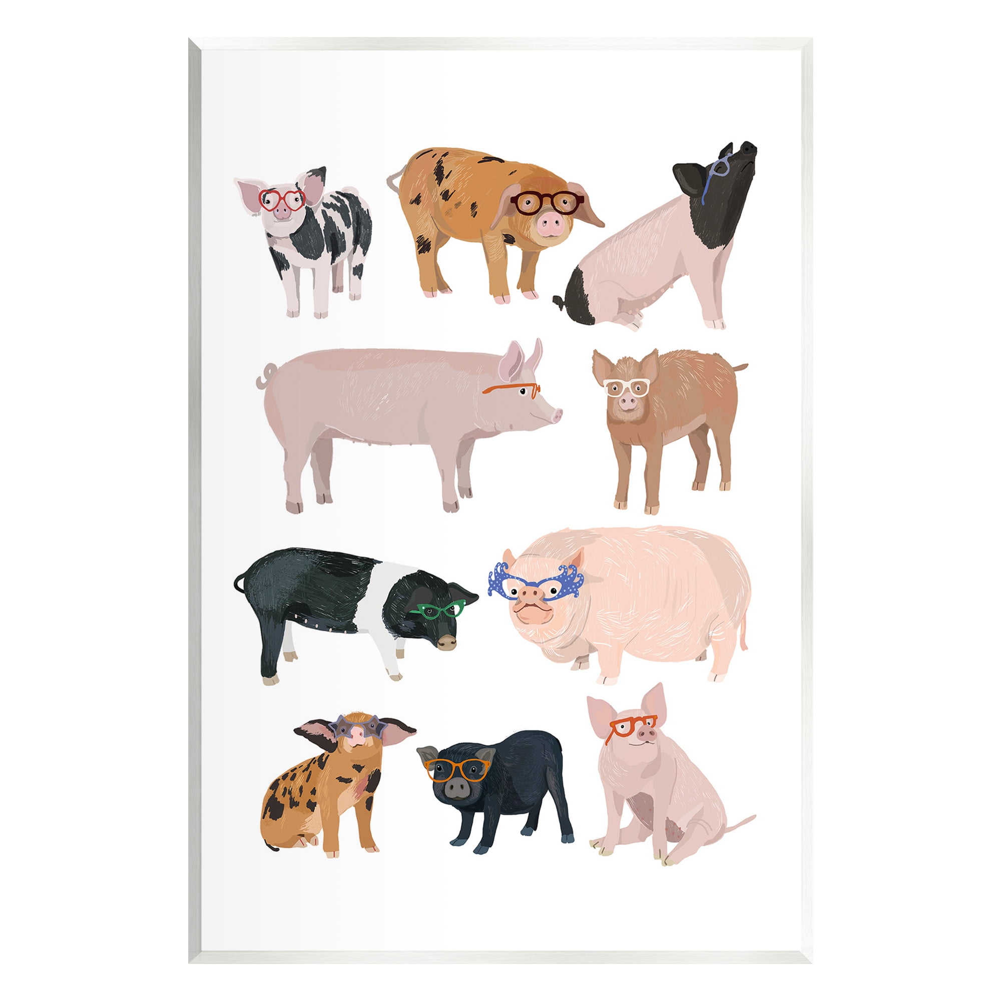 Stupell Industries Hipster Pigs in Glasses Animals & Insects Painting Unframed Art Print Wall Art, 13 x 19