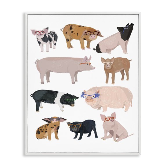Stupell Industries Contemporary Hipster Pigs in Glasses White Framed Giclee Art, 16 x 20, by Hanna Melin