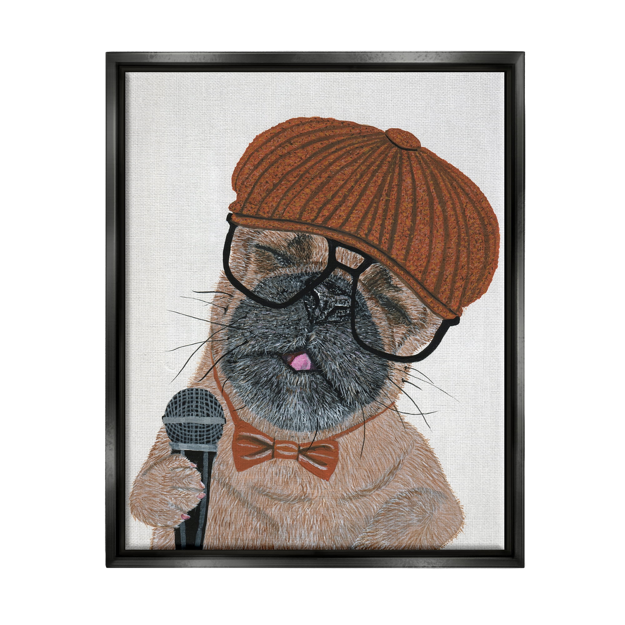 Stupell Industries Hipster Pug Portrait Animals & Insects Painting Black Floater Framed Canvas Art Print Wall Art, 25 x 31