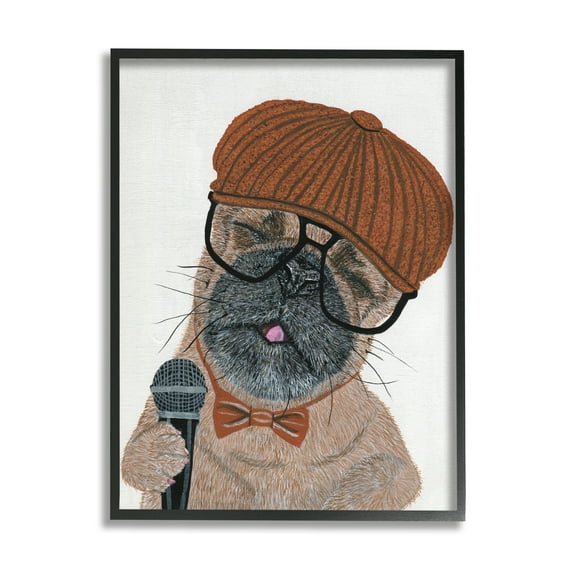 Stupell Industries Hipster Pug Portrait Animals & Insects Painting Black Framed Art Print Wall Art, 16 x 20