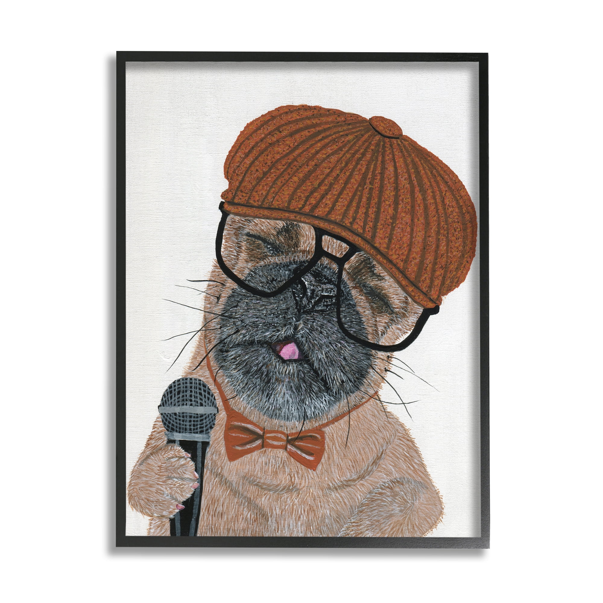 Stupell Industries Hipster Pug Portrait Animals & Insects Painting Black Framed Art Print Wall Art, 24 x 30