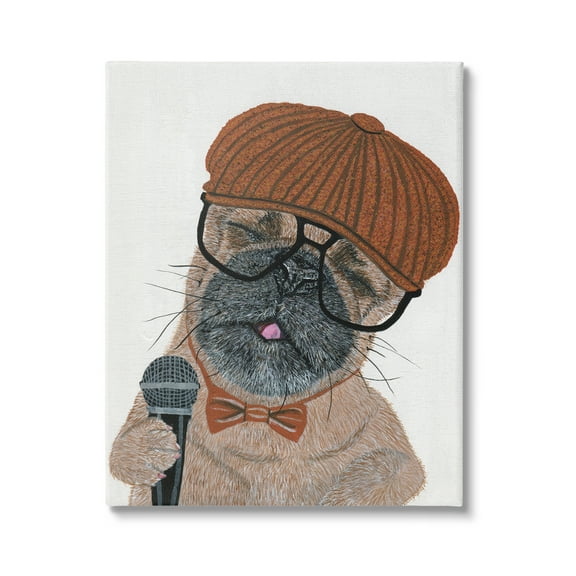 Stupell Industries Hipster Pug Portrait Animals & Insects Painting Gallery Wrapped Canvas Art Print Wall Art, 16 x 20
