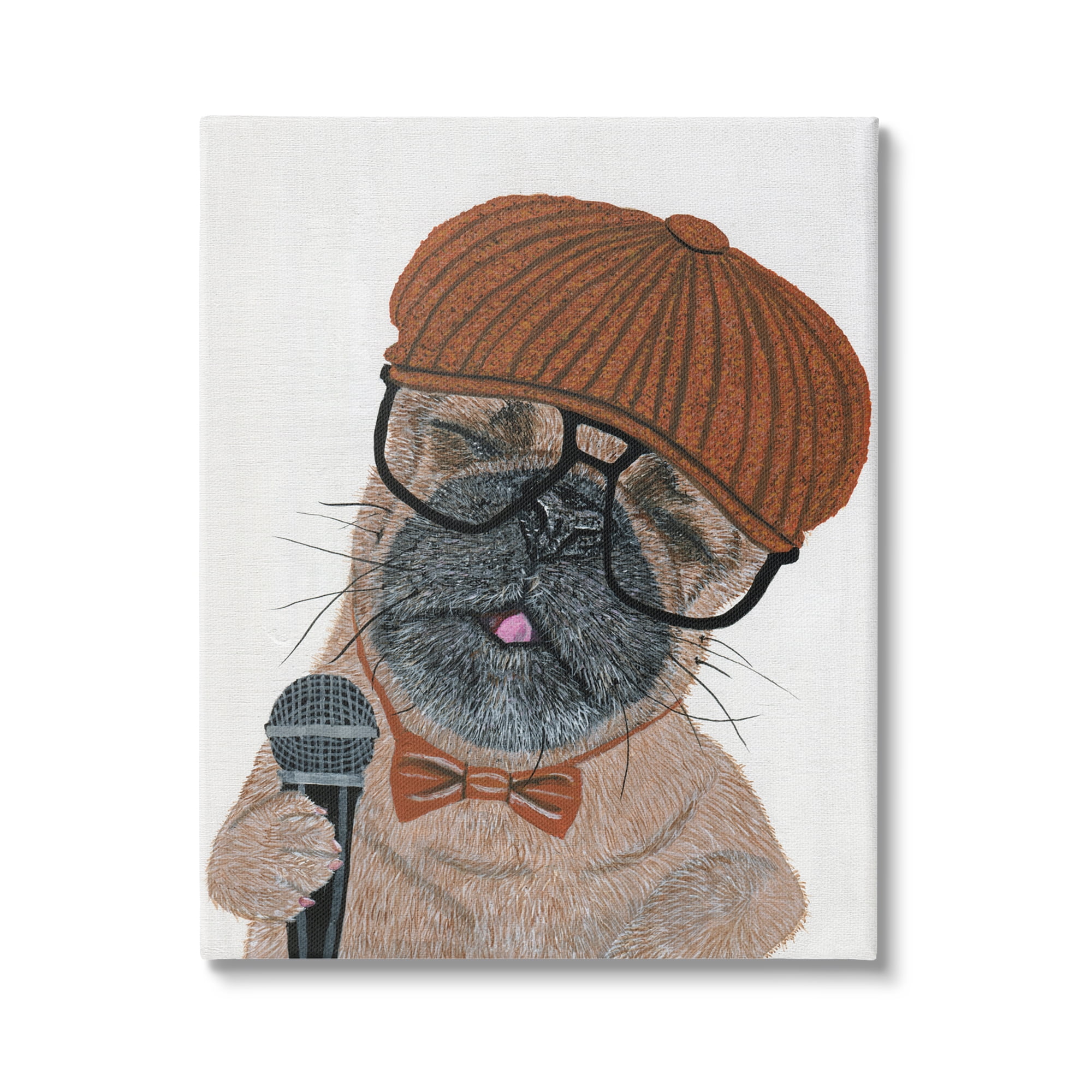 Stupell Industries Hipster Pug Portrait Animals & Insects Painting Gallery Wrapped Canvas Art Print Wall Art, 30 x 40