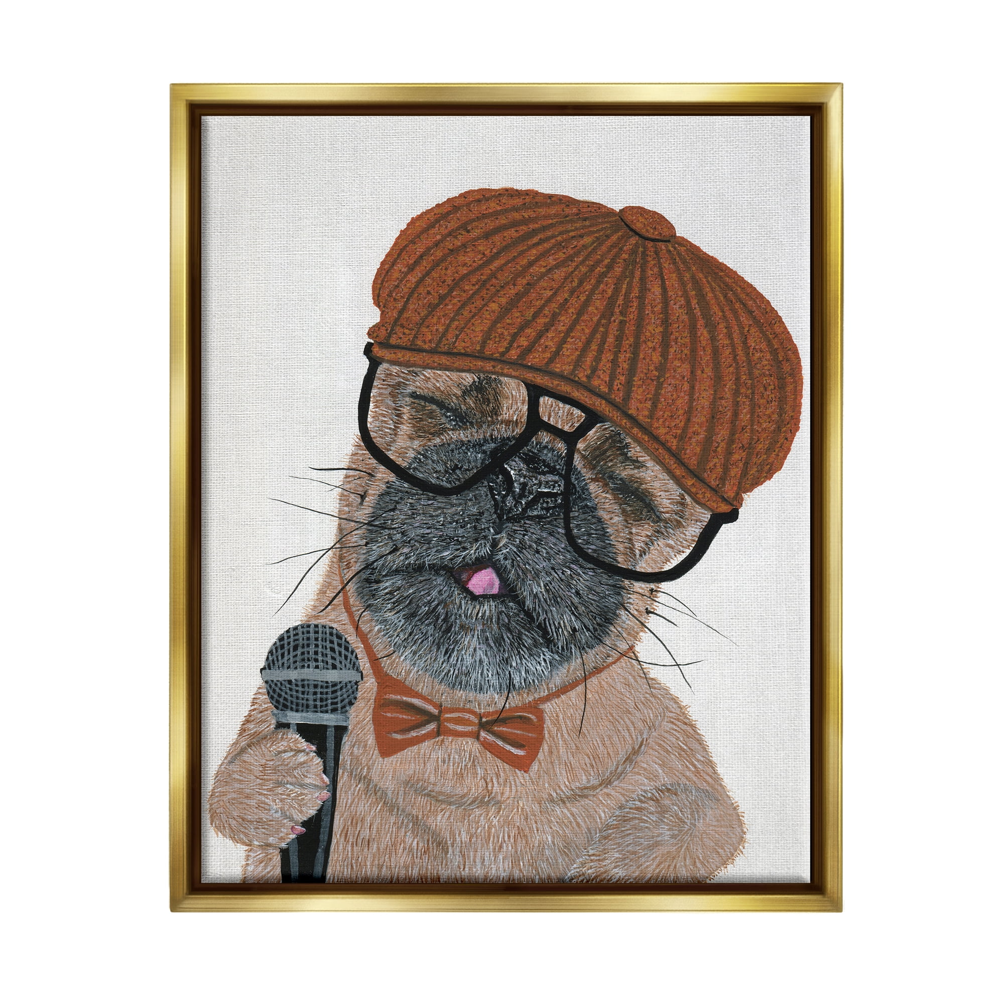 Stupell Industries Hipster Pug Portrait Animals & Insects Painting Gold Floater Framed Canvas Art Print Wall Art, 25 x 31