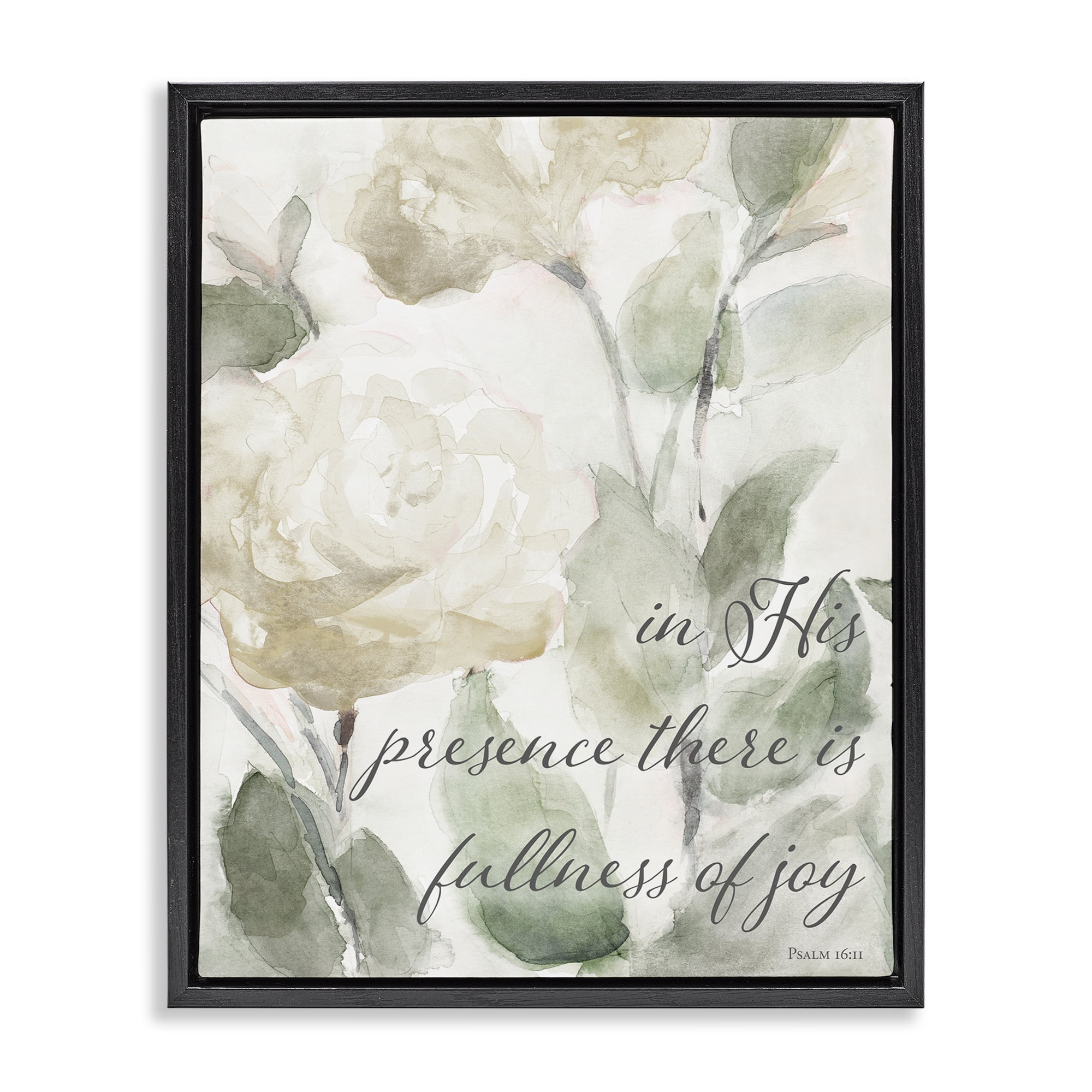 Stupell Industries His Presence Floral Scripture Black Framed Floater Canvas Wall Art, design by Lanie Loreth