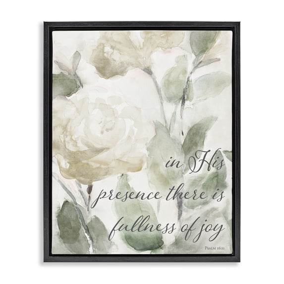 Stupell Industries Farmhouse His Presence Floral Scripture Black Floating Frame Canvas Art, 25 x 31, by Lanie Loreth