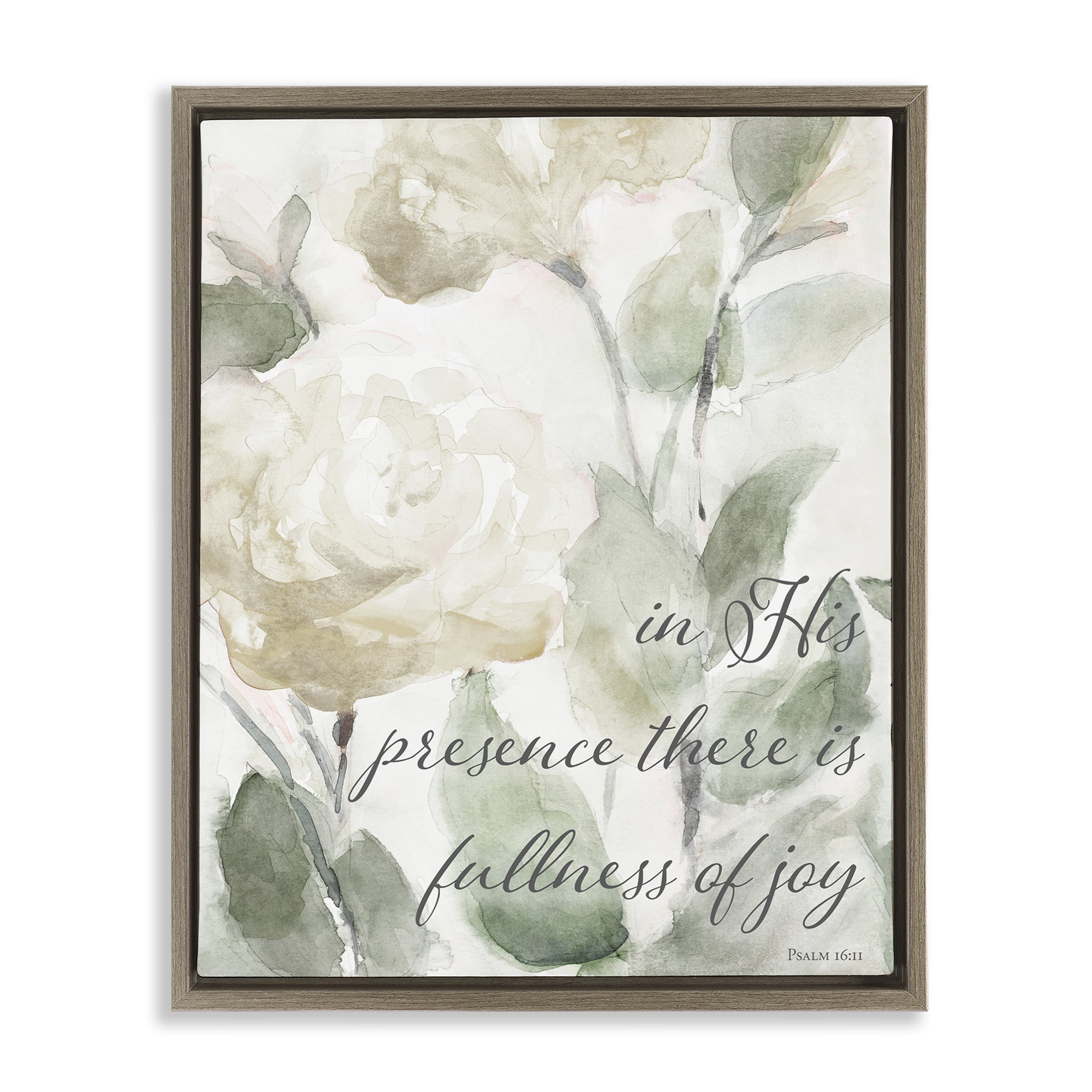 Stupell Industries His Presence Floral Scripture Brown Framed Floater Canvas Wall Art, design by Lanie Loreth