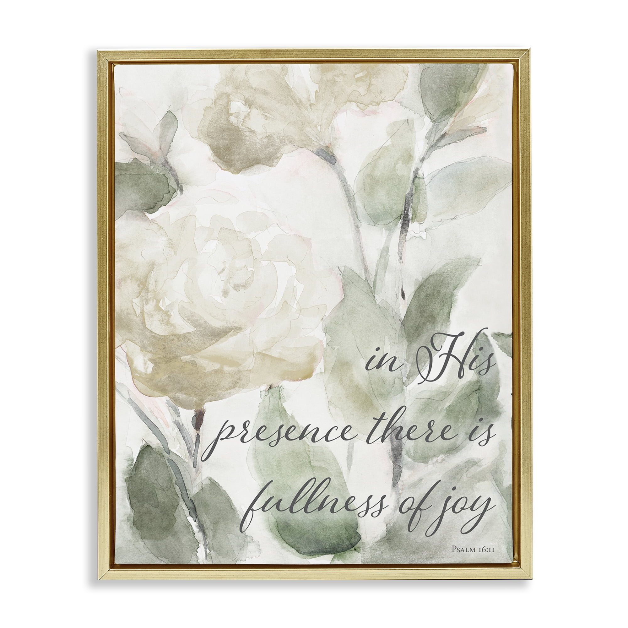 Stupell Industries His Presence Floral Scripture Gold Framed Floater Canvas Wall Art, design by Lanie Loreth
