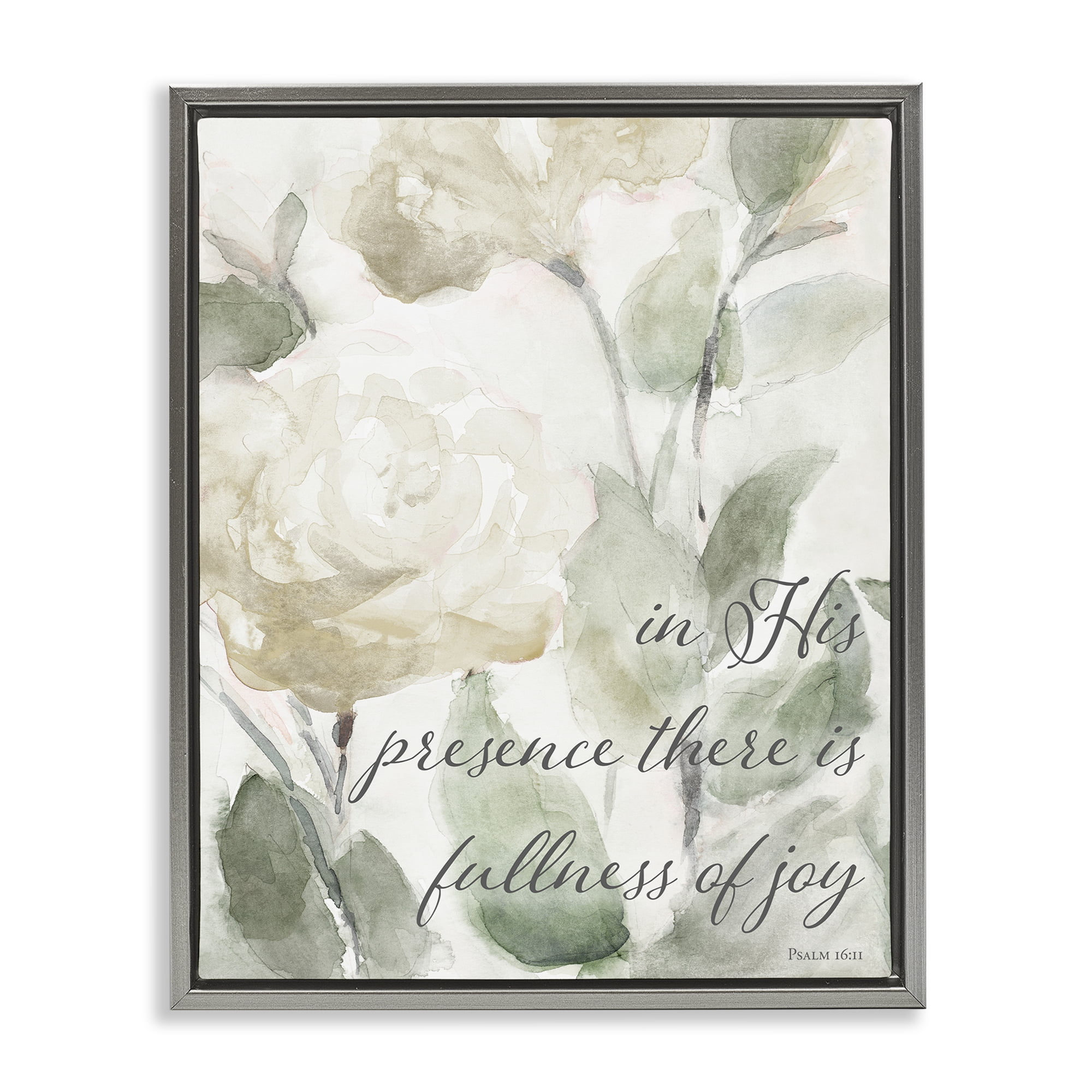 Stupell Industries His Presence Floral Scripture Gray Framed Floater Canvas Wall Art, design by Lanie Loreth