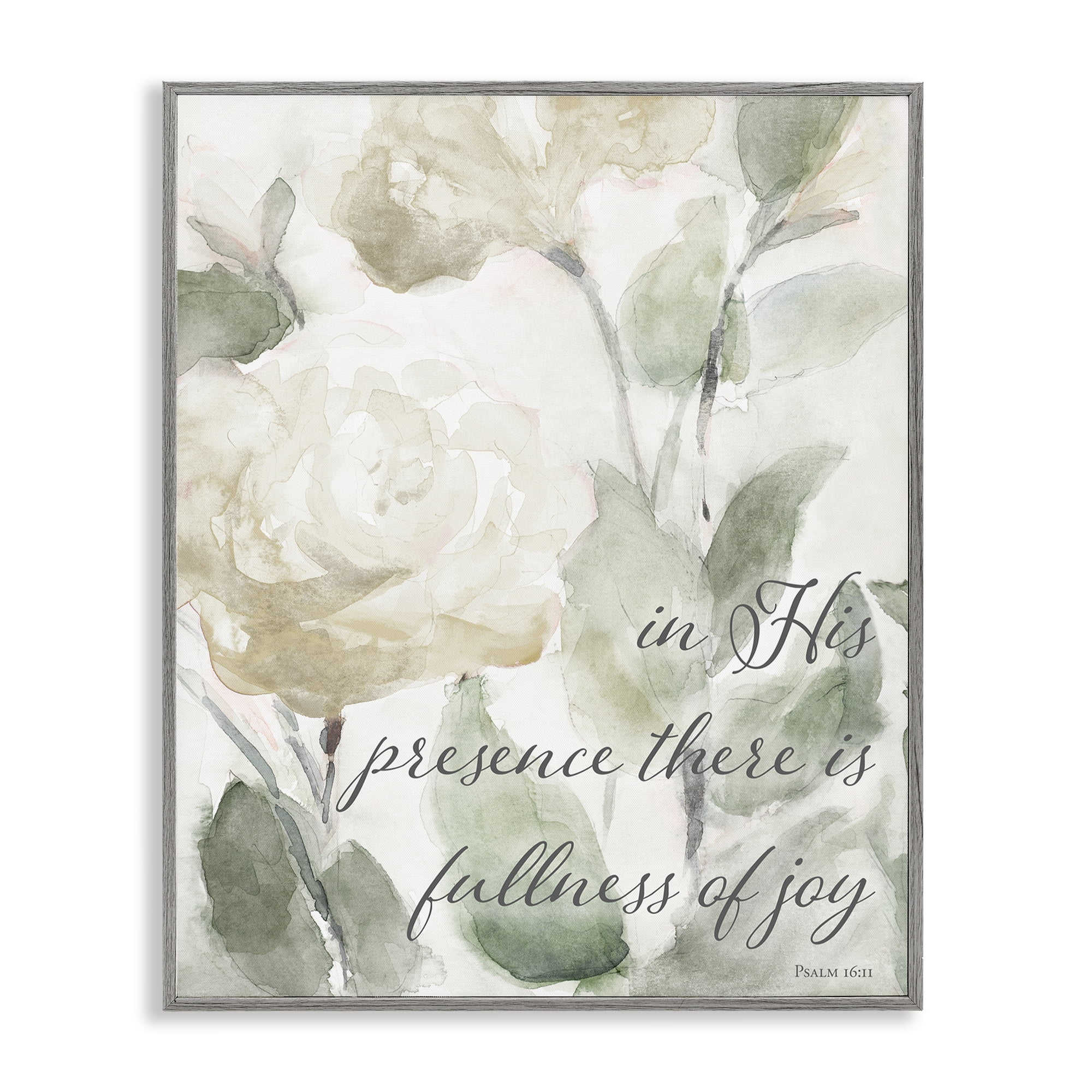 Stupell Industries His Presence Floral Scripture Gray Framed Giclee Art, design by Lanie Loreth