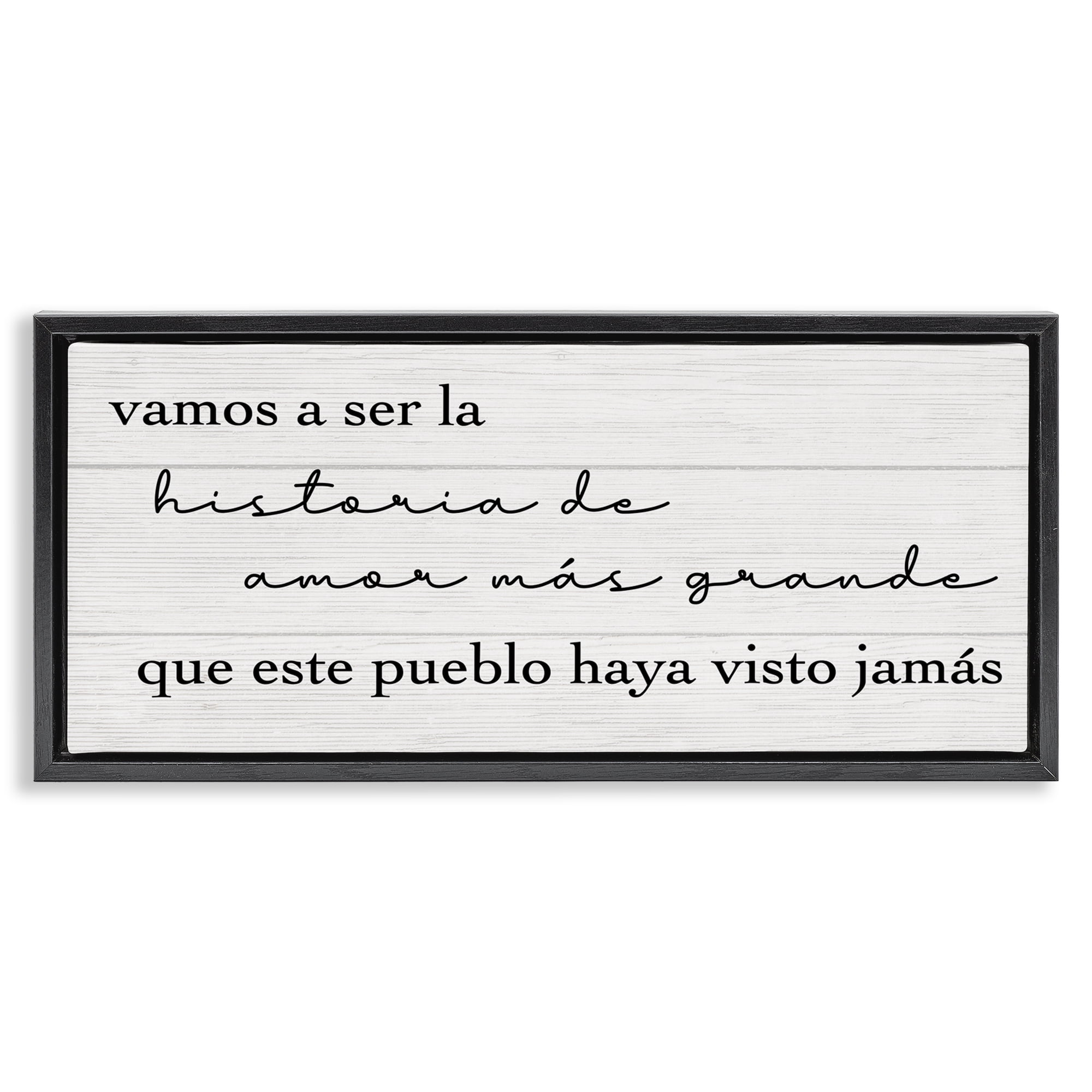 Stupell Industries Historia de Amor Más Grande Inspirational Quotes & Sayings Painting Black Floater Framed Art Print Wall Art, 25 x 11