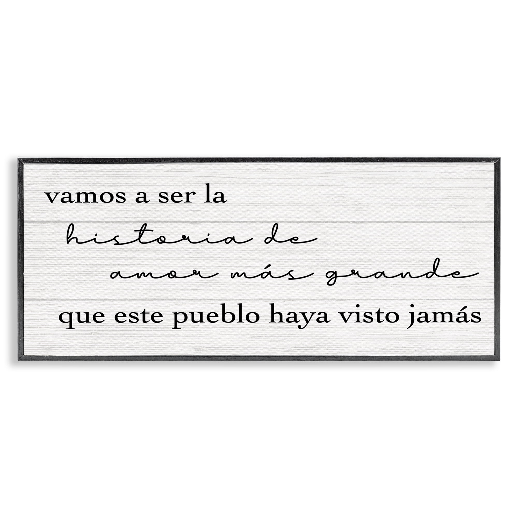 Stupell Industries Historia de Amor Más Grande Inspirational Quotes & Sayings Painting Black Framed Art Print Wall Art, 30 x 13